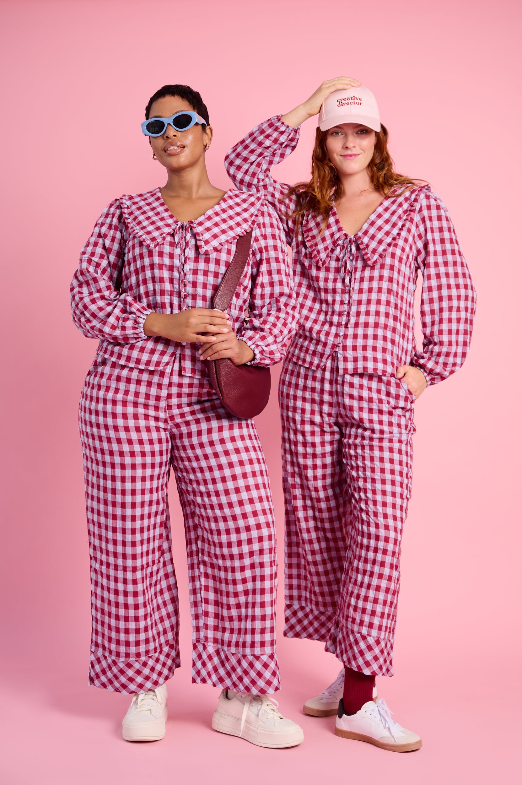 Elasticated Pants in Ice Burgundy Check