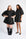 Models are wearing a black short sleeve dress with back shoes