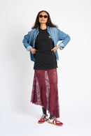 Asymmetrical Hem Lace Skirt in Burgundy