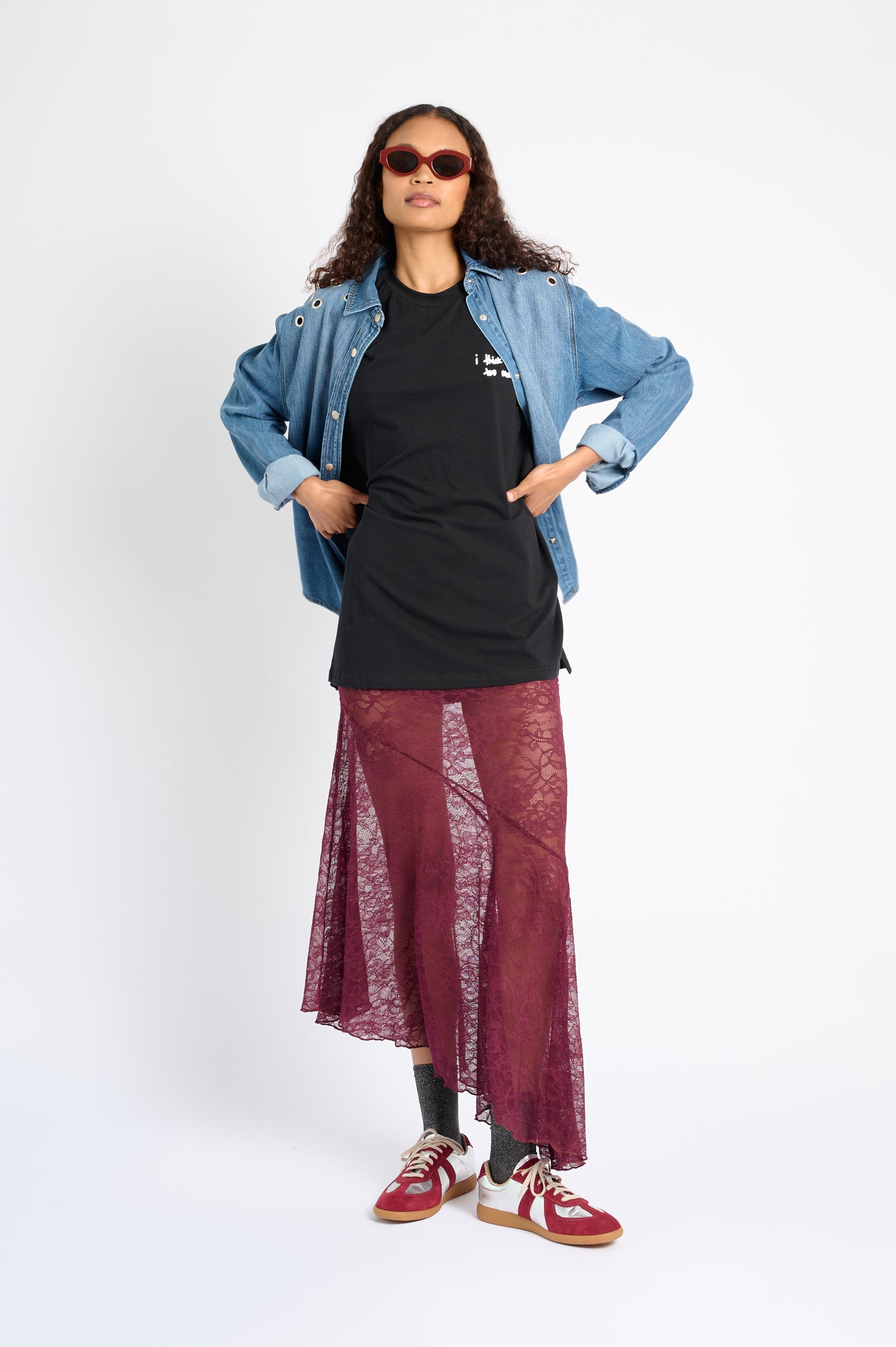 Asymmetrical Hem Lace Skirt in Burgundy