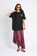 Asymmetrical Hem Lace Skirt in Burgundy