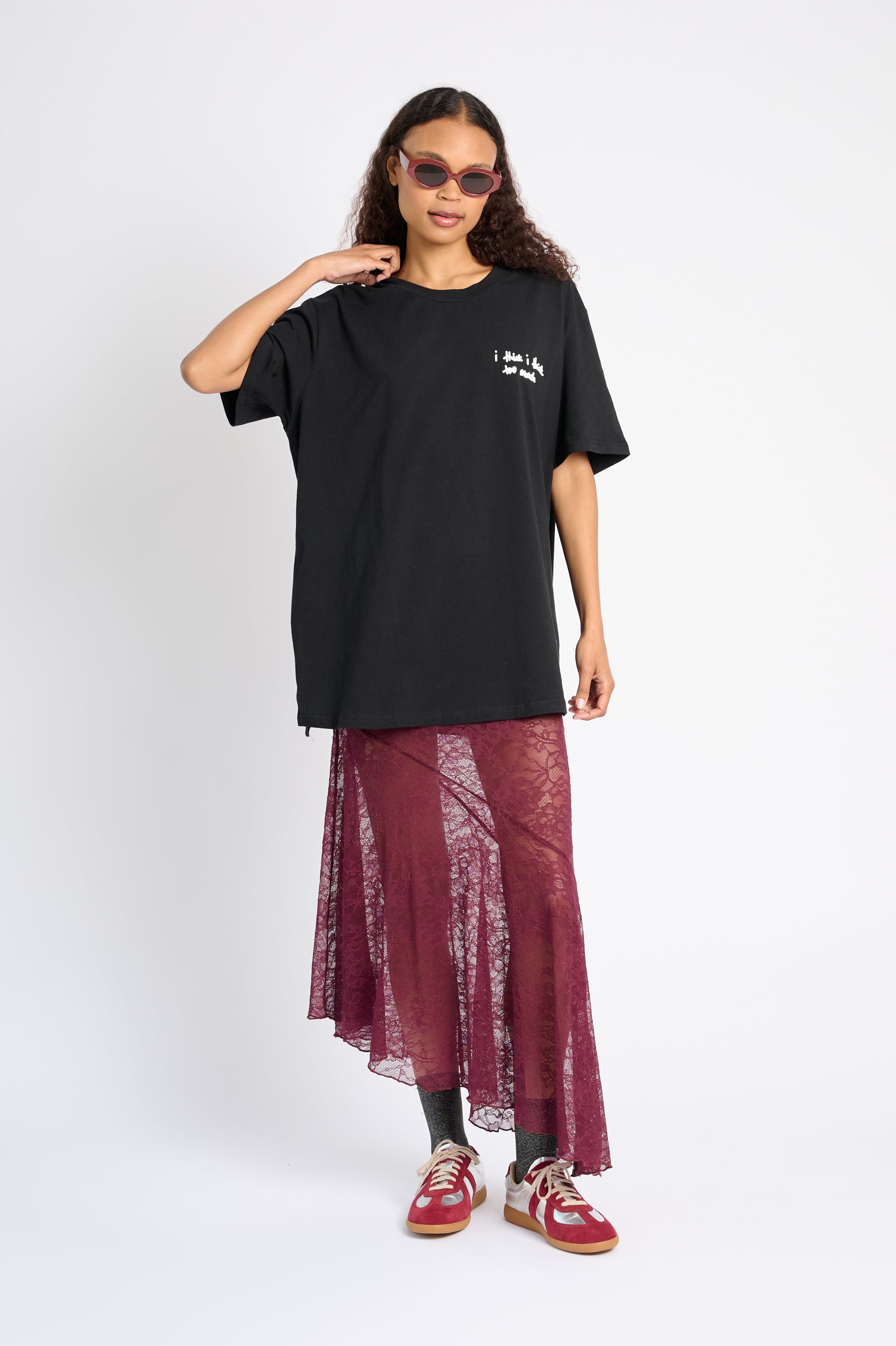 Asymmetrical Hem Lace Skirt in Burgundy