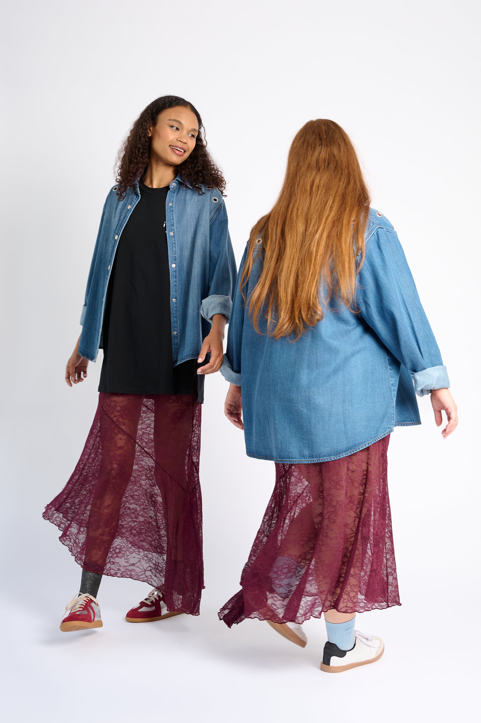 Asymmetrical Hem Lace Skirt in Burgundy