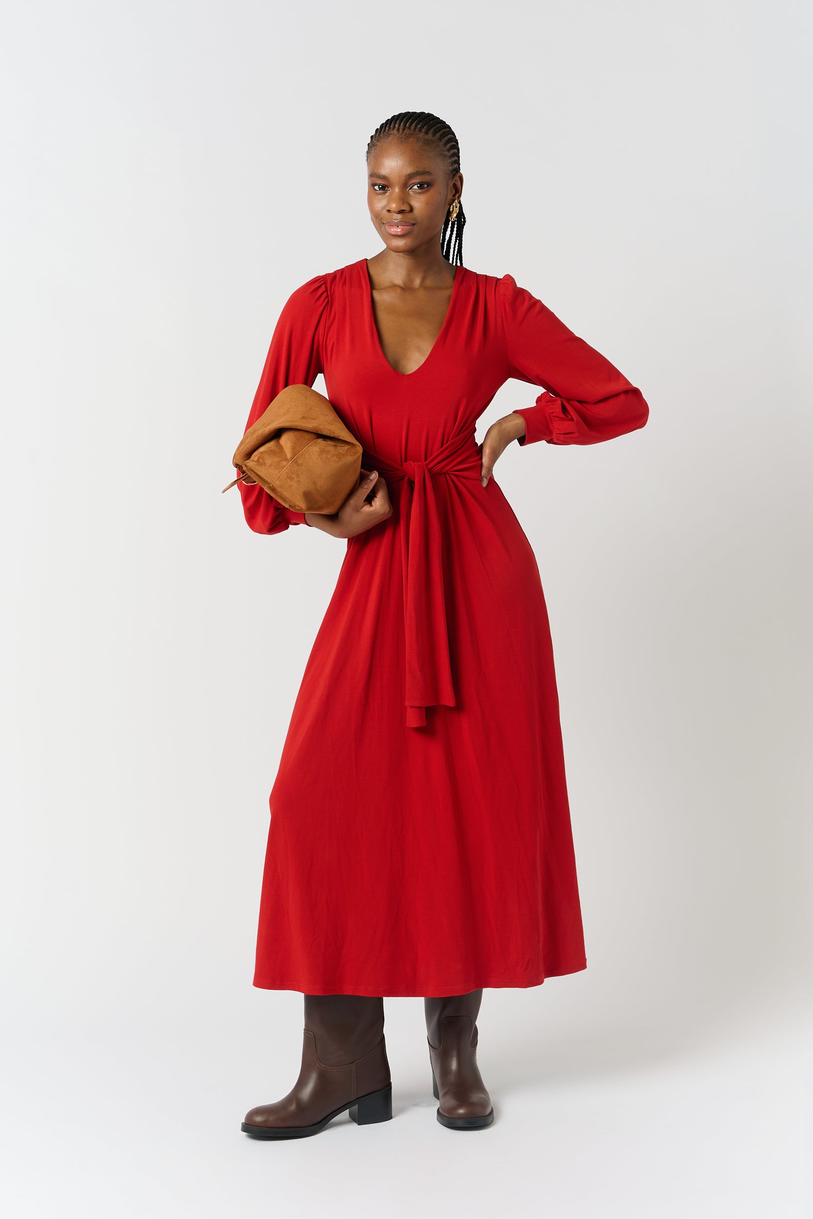 Rust Knit Tie Dress