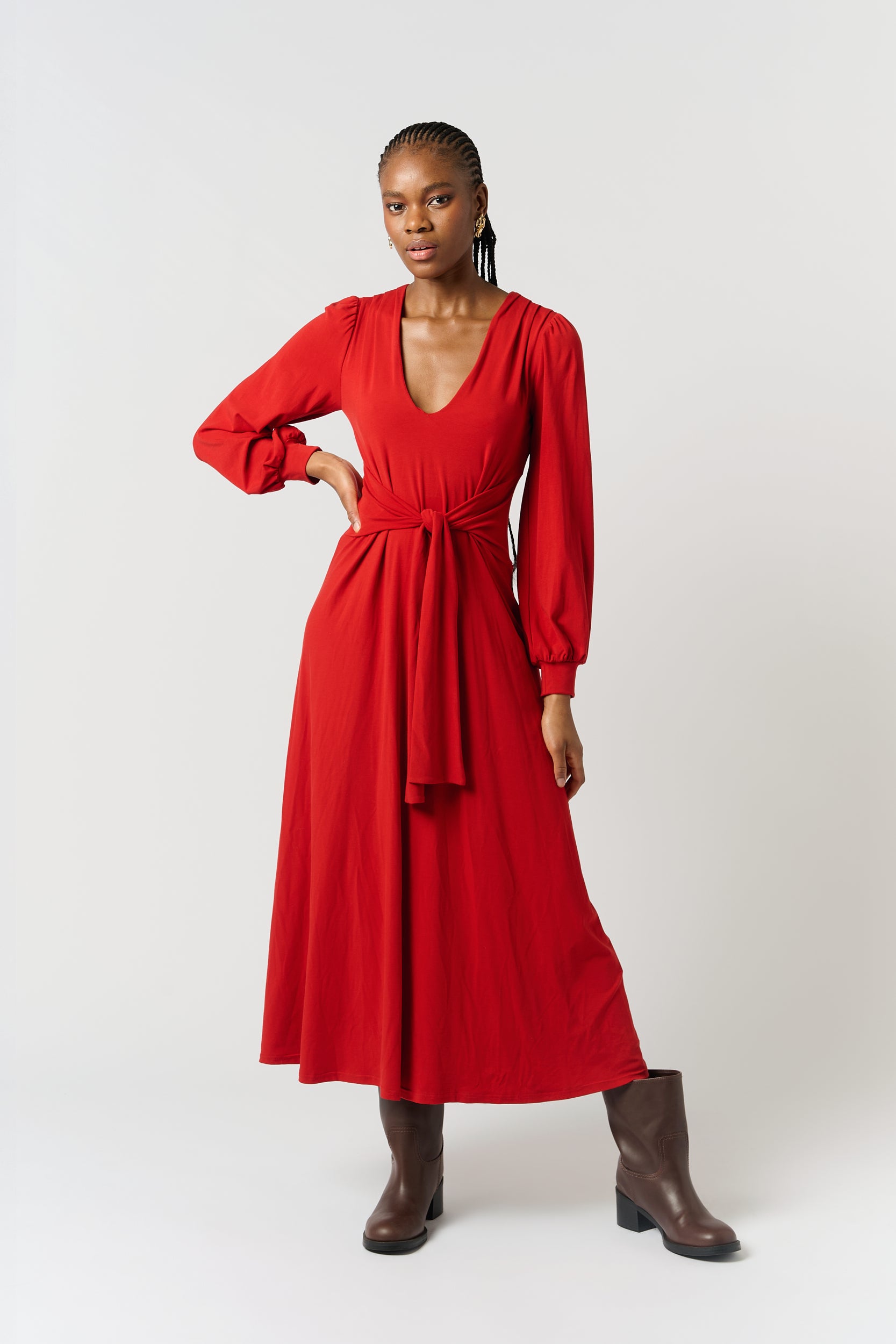 Rust Knit Tie Dress