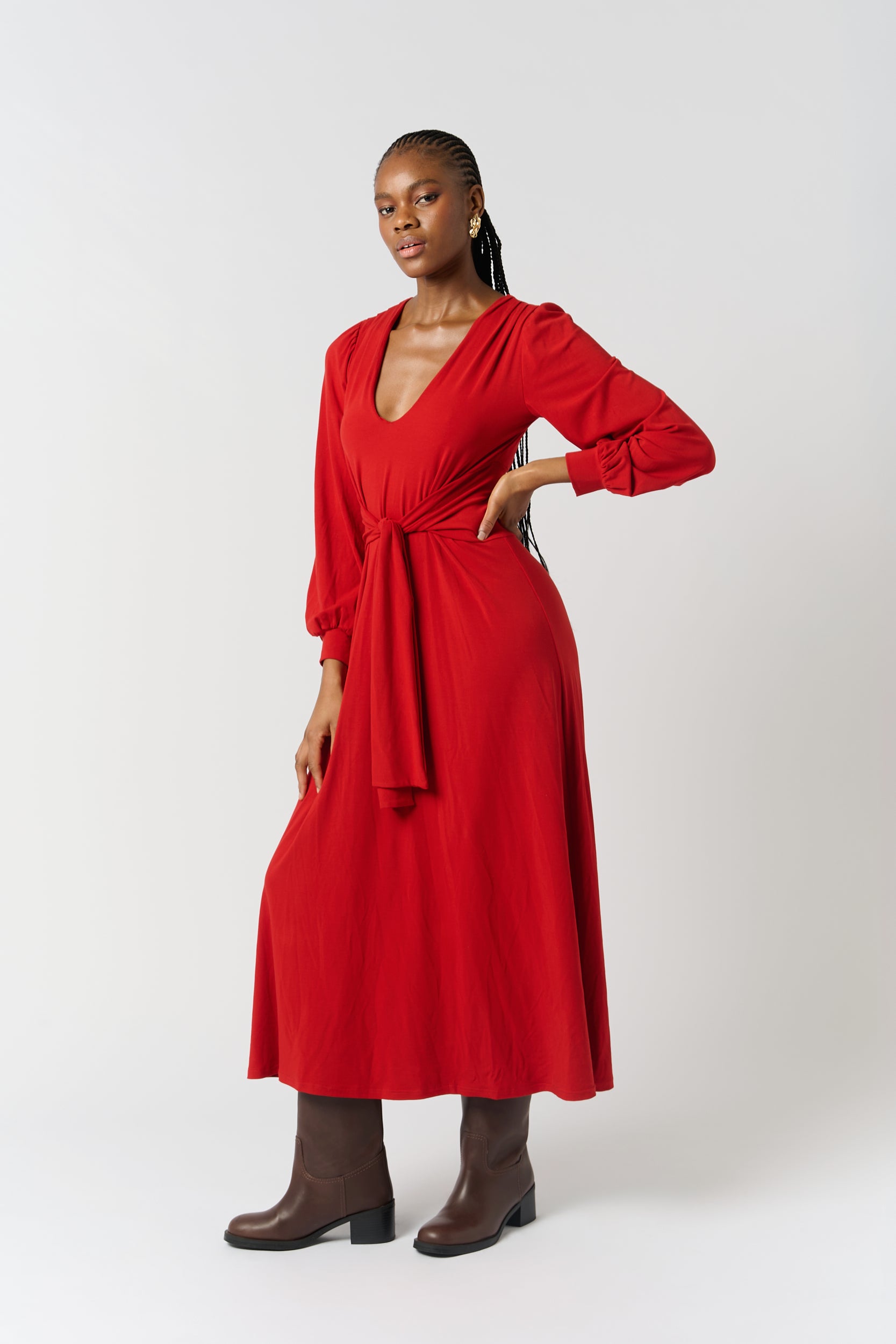 Rust Knit Tie Dress