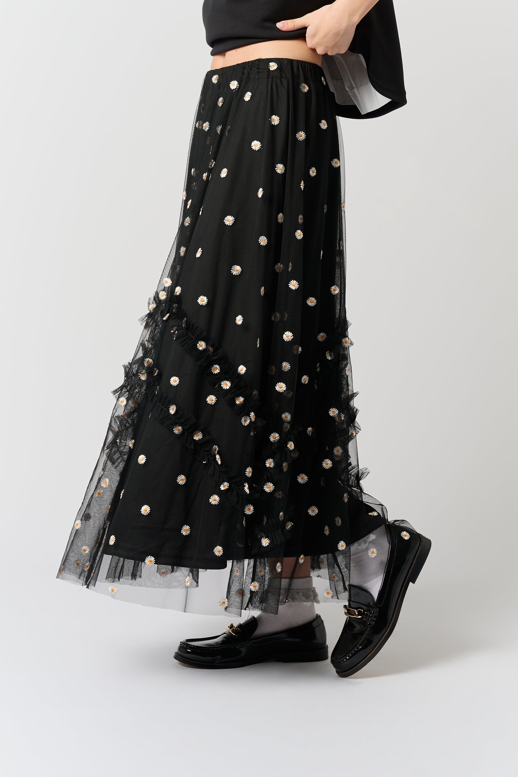 Daisy Print Tulle Maxi Skirt