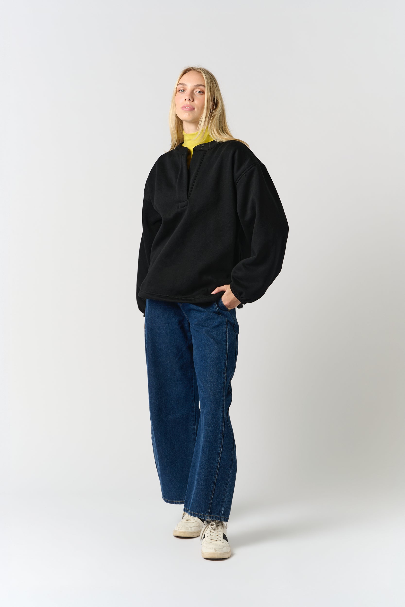 Black Mandarin Placket Sweat
