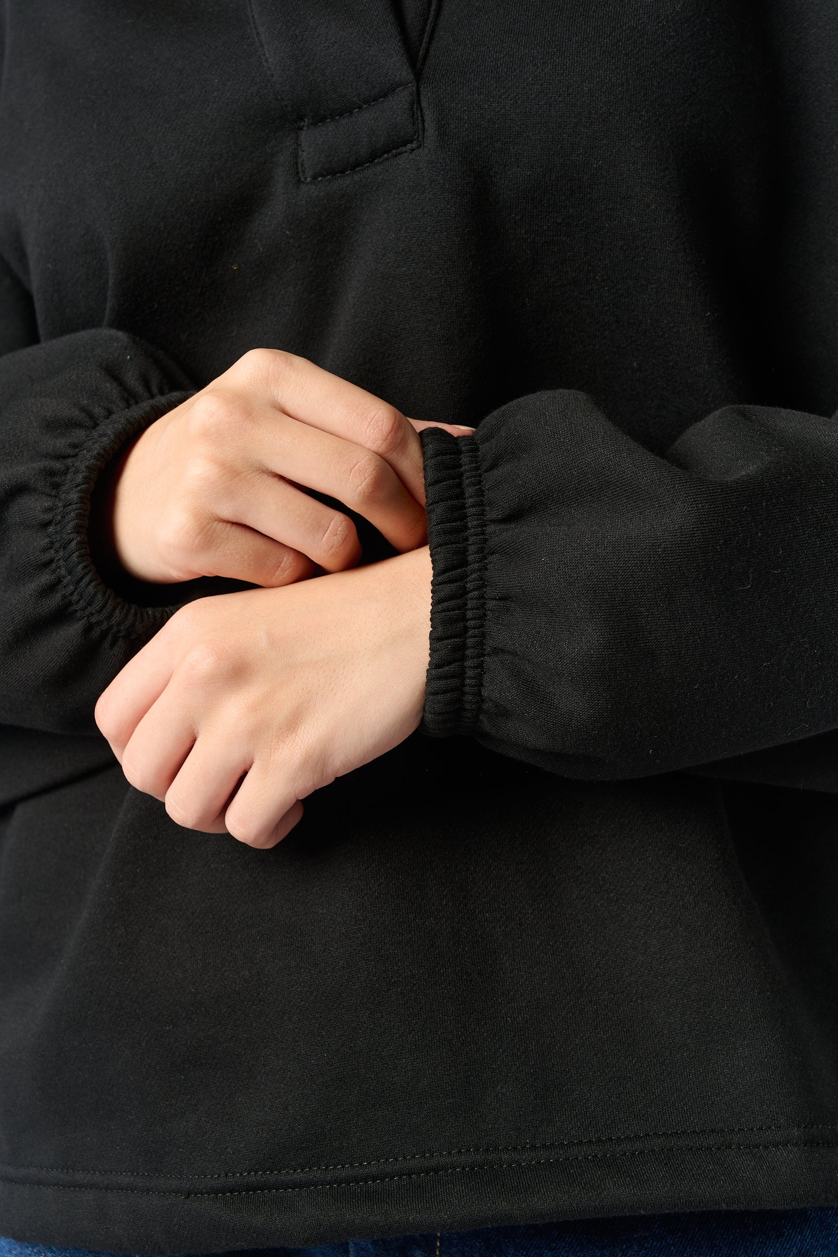 Black Mandarin Placket Sweat