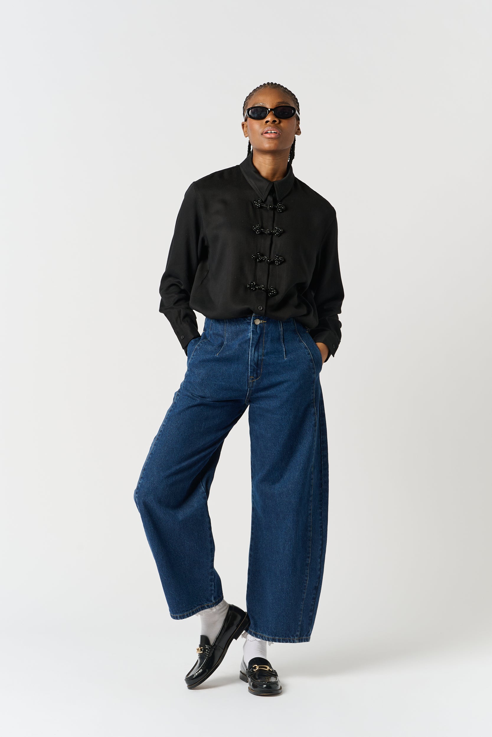 Tencel Shirt with Beaded Knot Closure