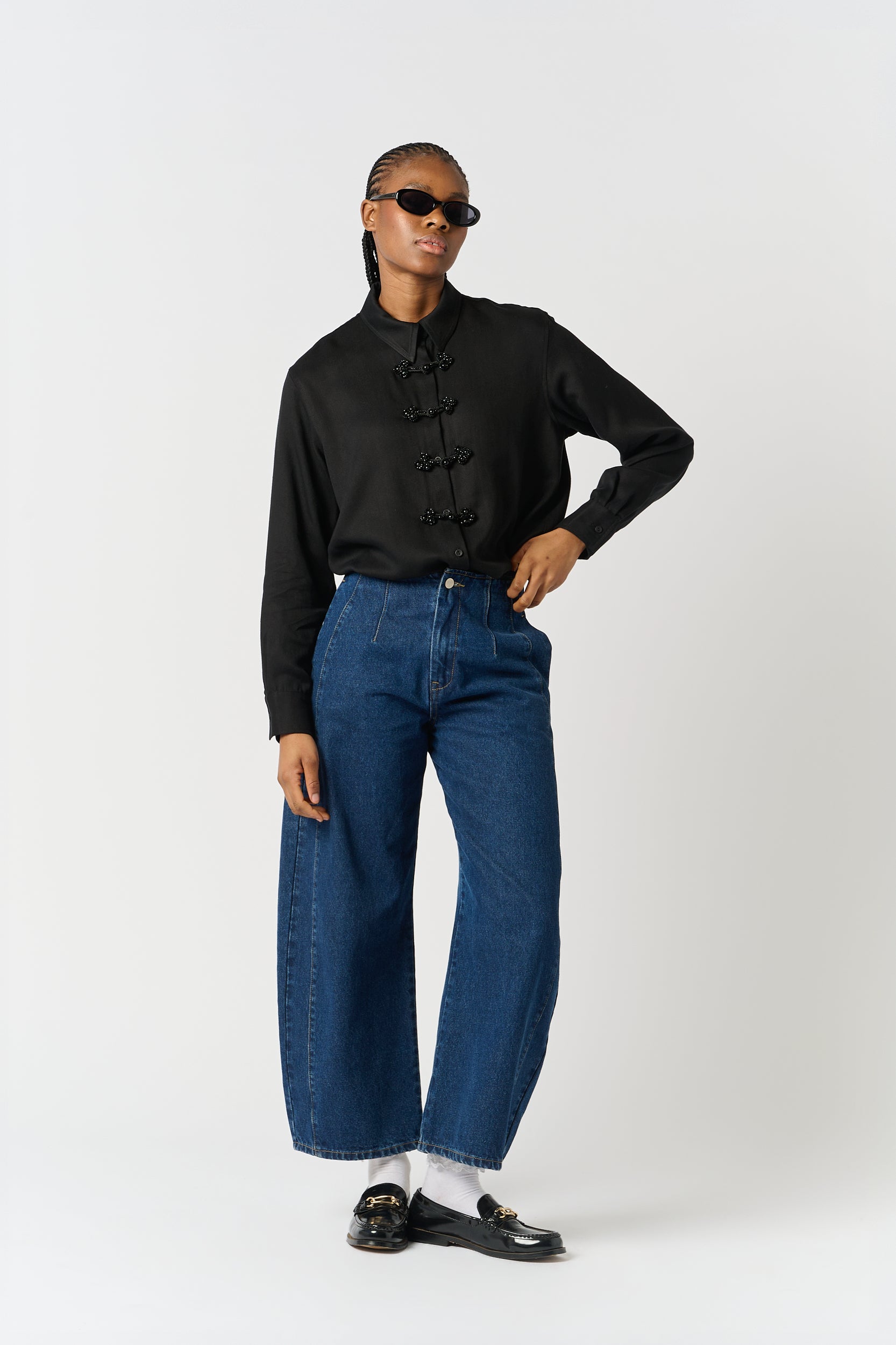 Tencel Shirt with Beaded Knot Closure