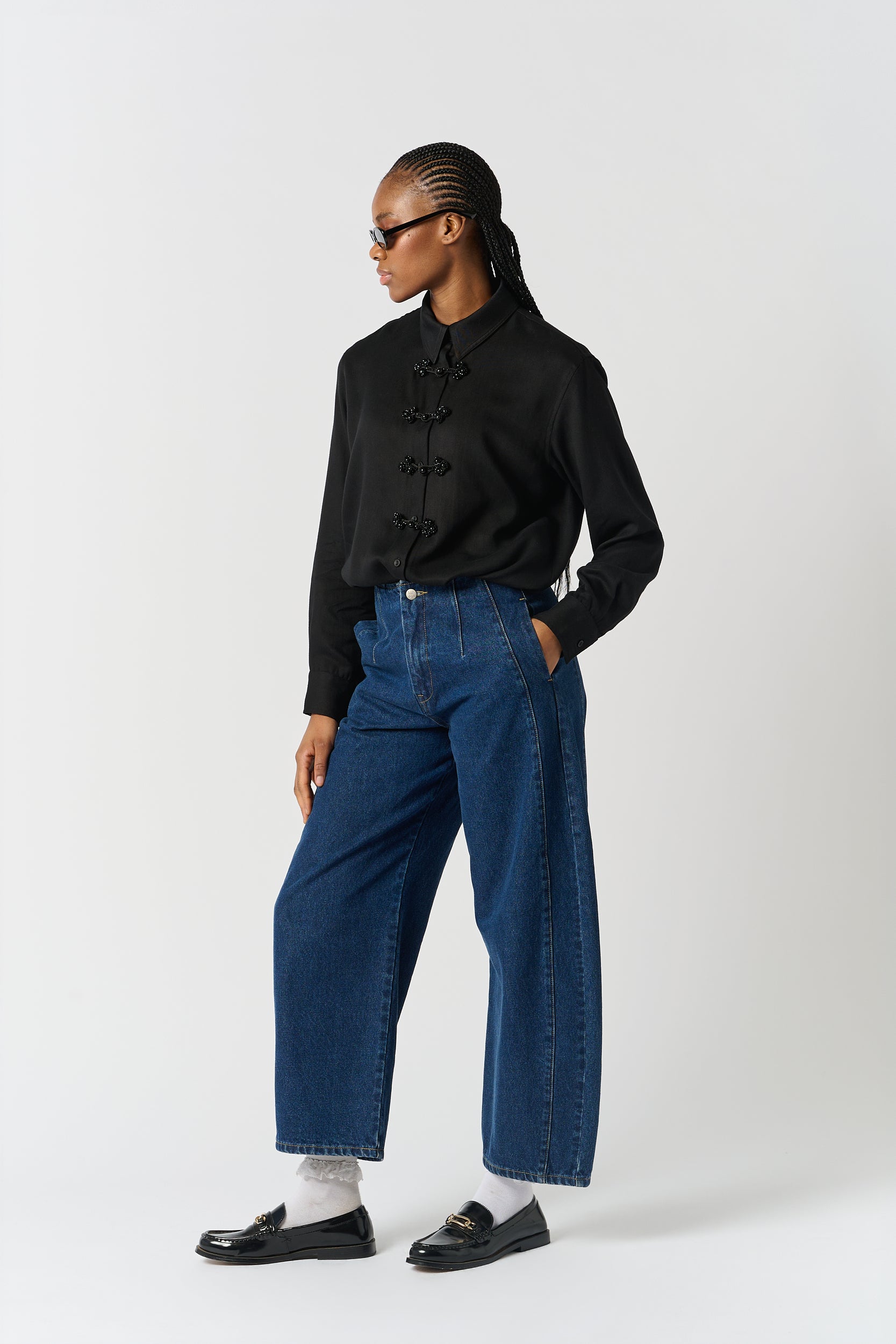 Tencel Shirt with Beaded Knot Closure