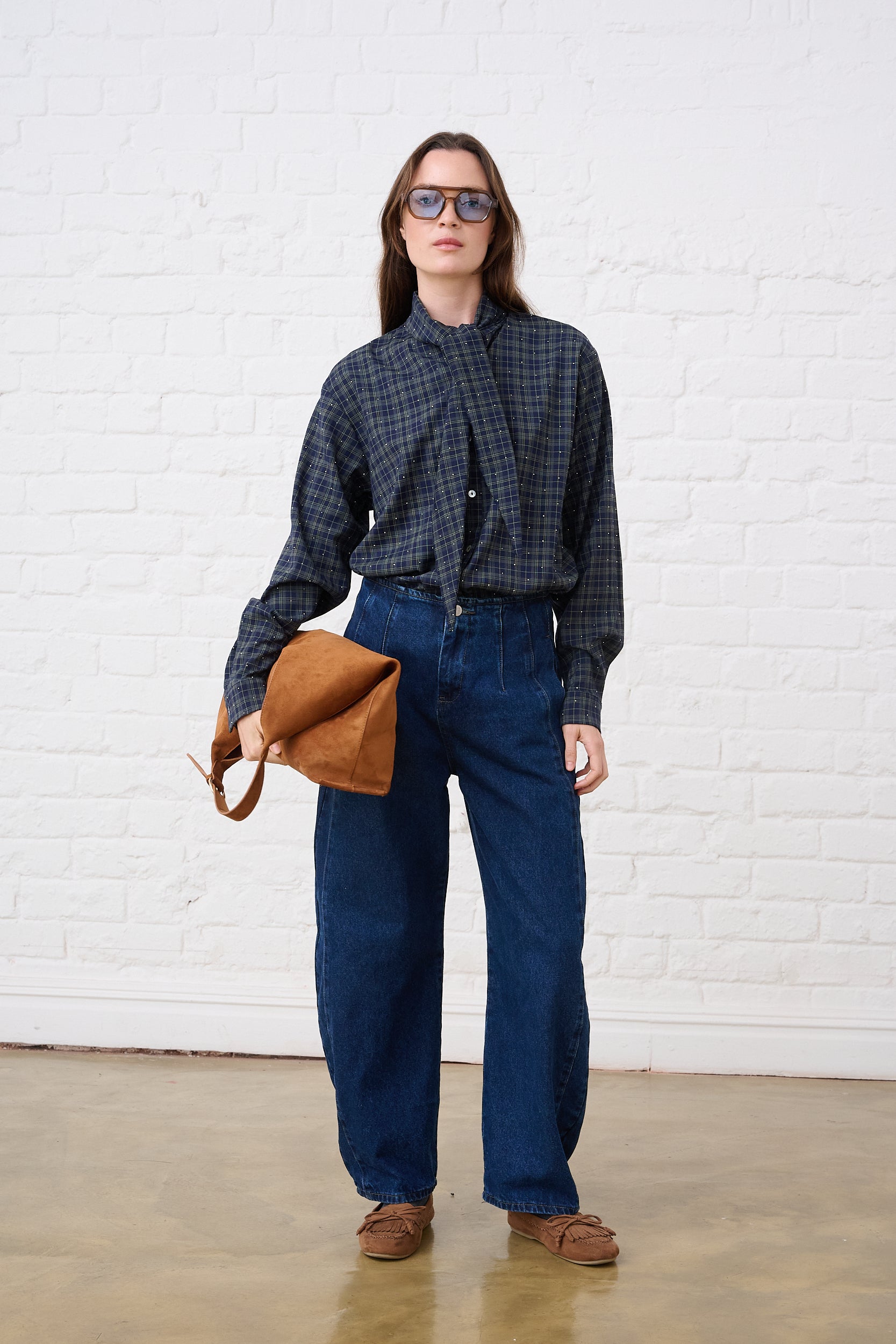 Bow Shirt in Green Check