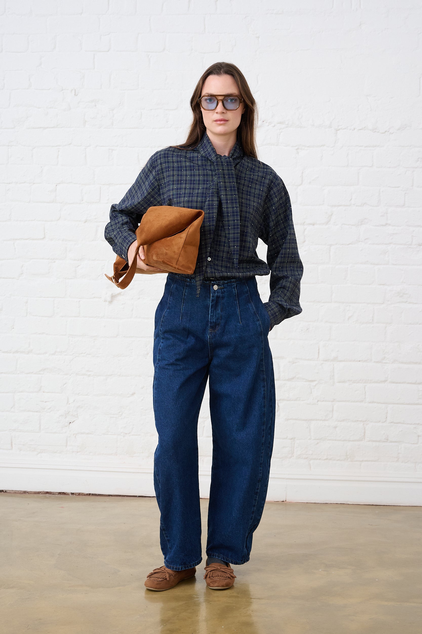Bow Shirt in Green Check