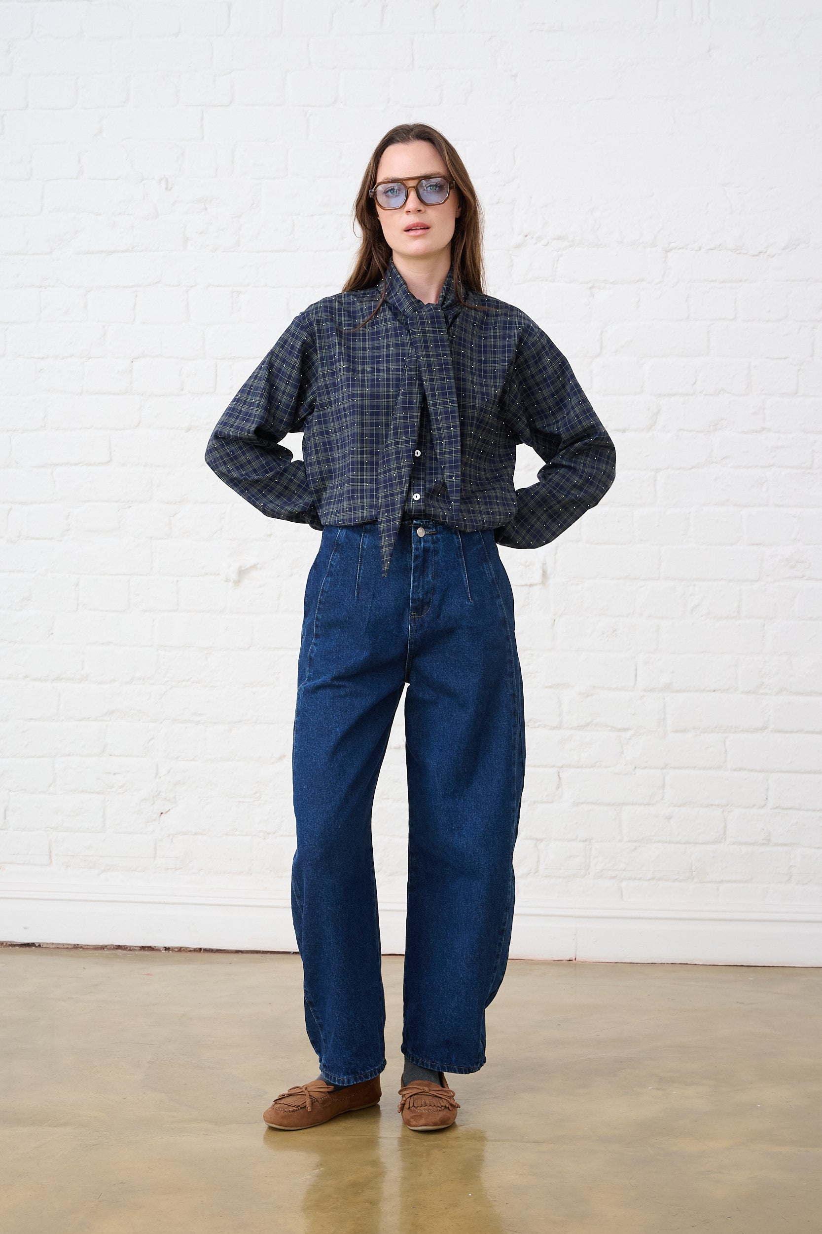 Bow Shirt in Green Check