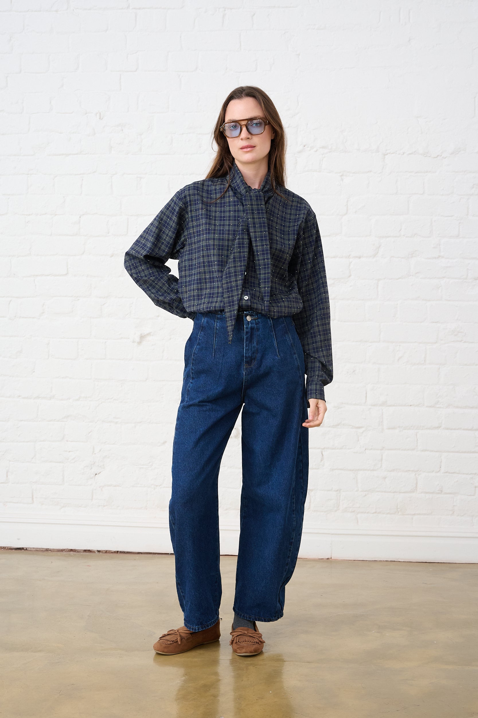 Bow Shirt in Green Check