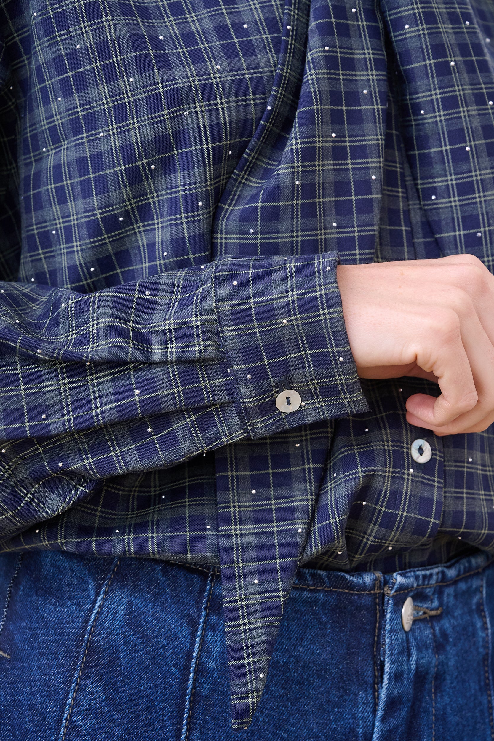 Bow Shirt in Green Check