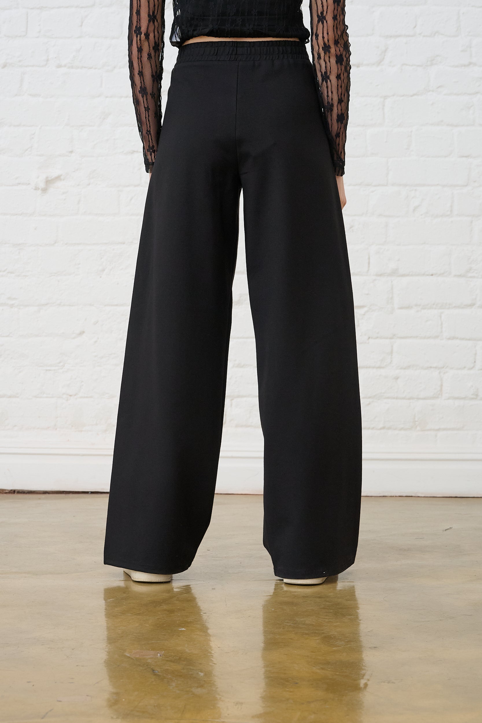 Lace Trim Ponti Pant in Black