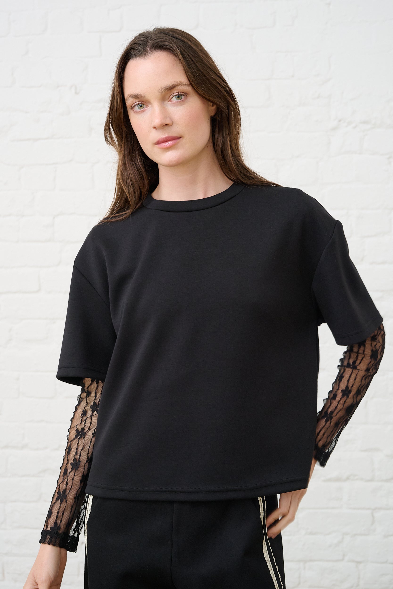 Longsleeve Top in Black Flower Lace