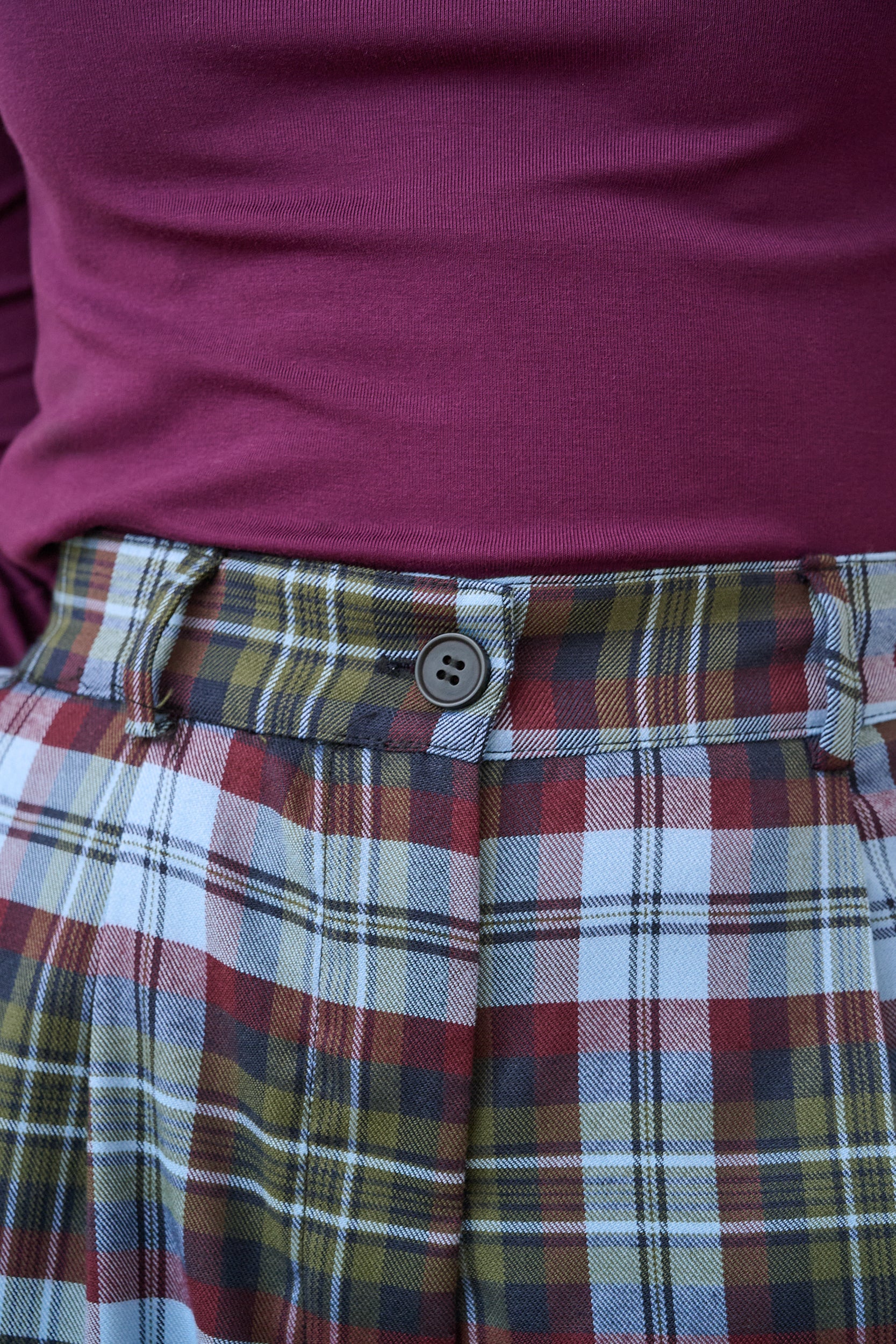Check Straight Leg Trousers in Burg/Green