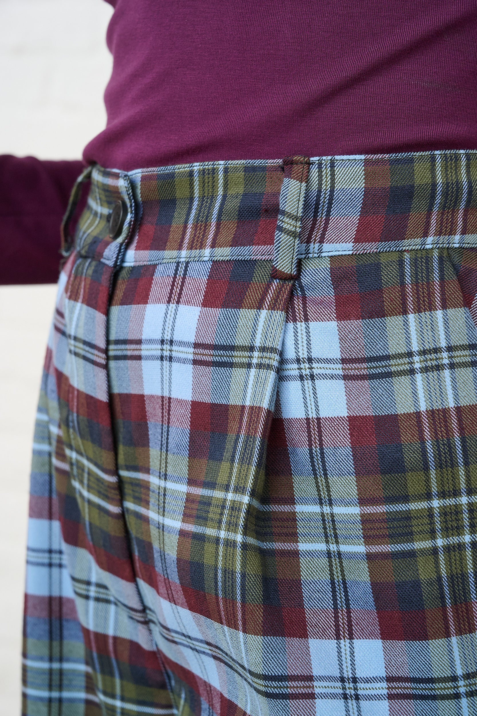 Check Straight Leg Trousers in Burg/Green