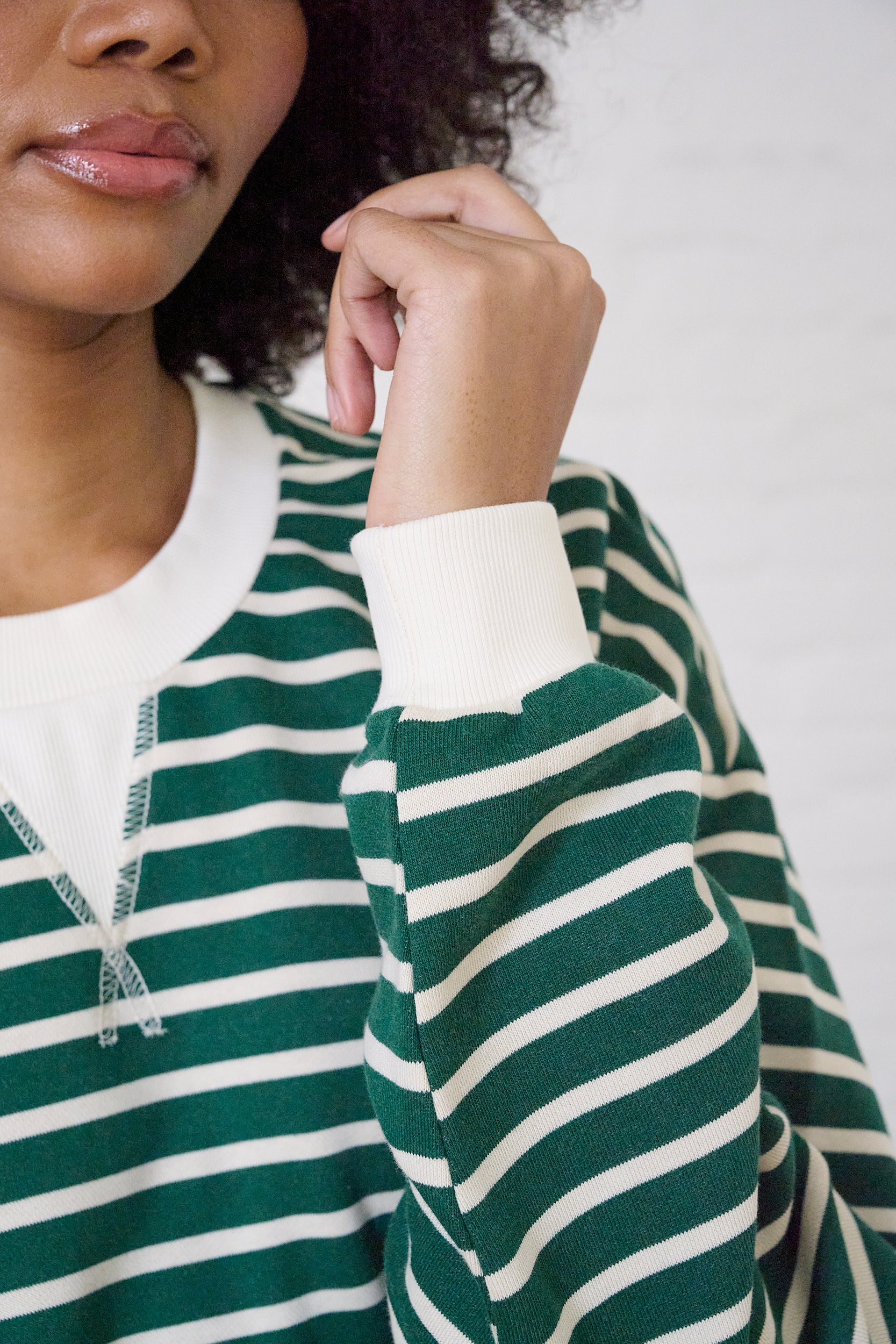 Stripe Sweat Top in Green/Milk