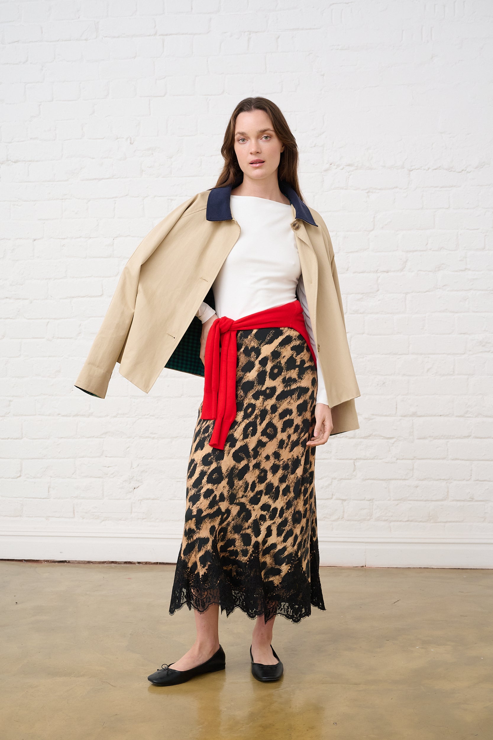 Satin Skirt with Lace in Animal