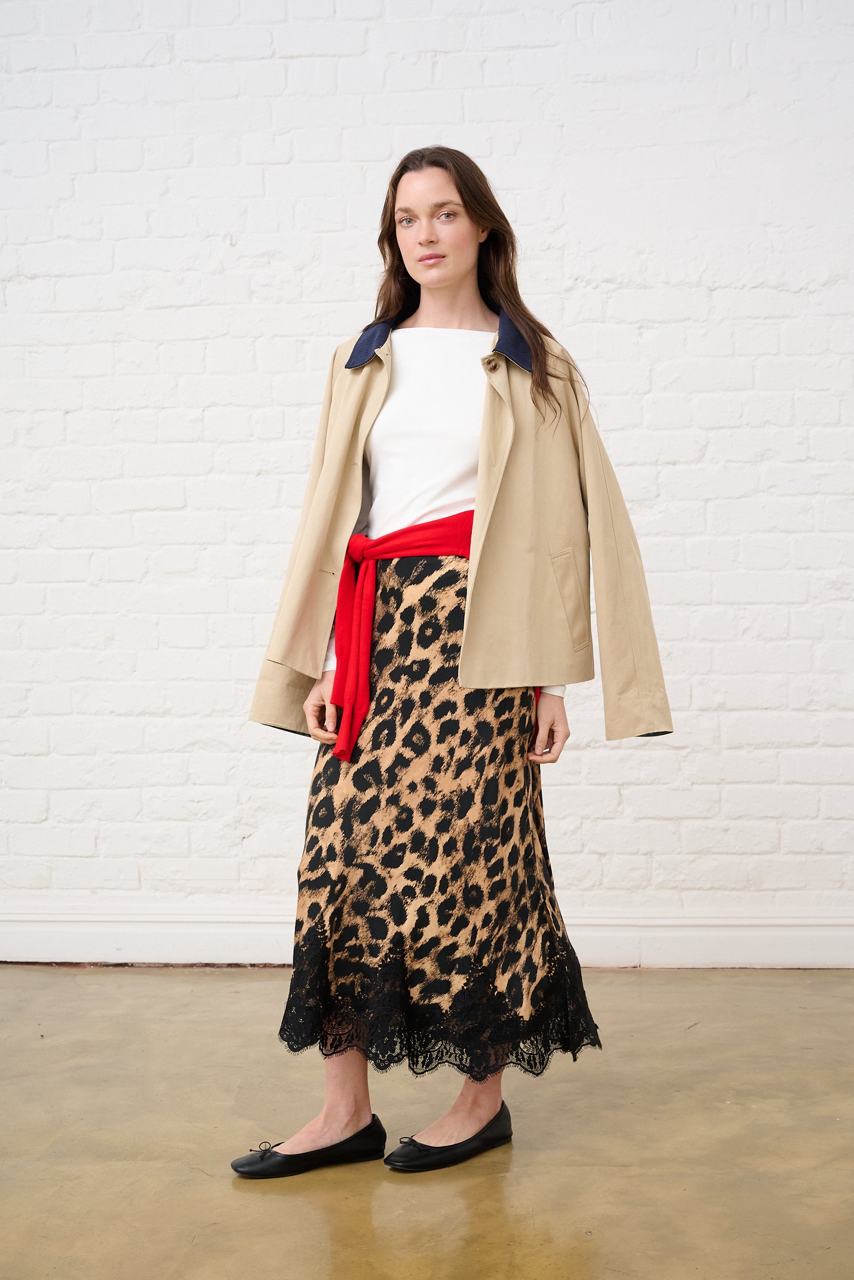 Satin Skirt with Lace in Animal