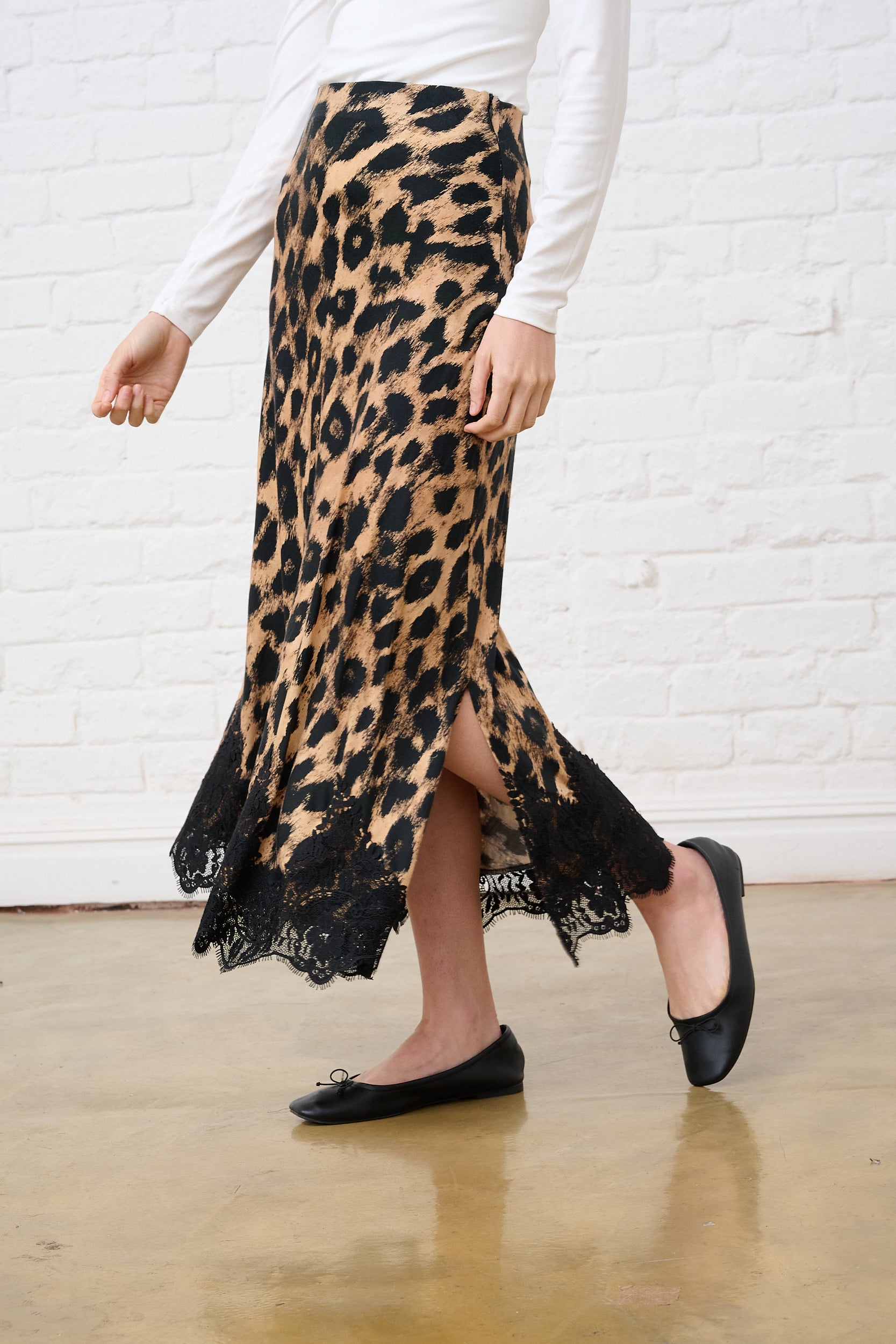Satin Skirt with Lace in Animal