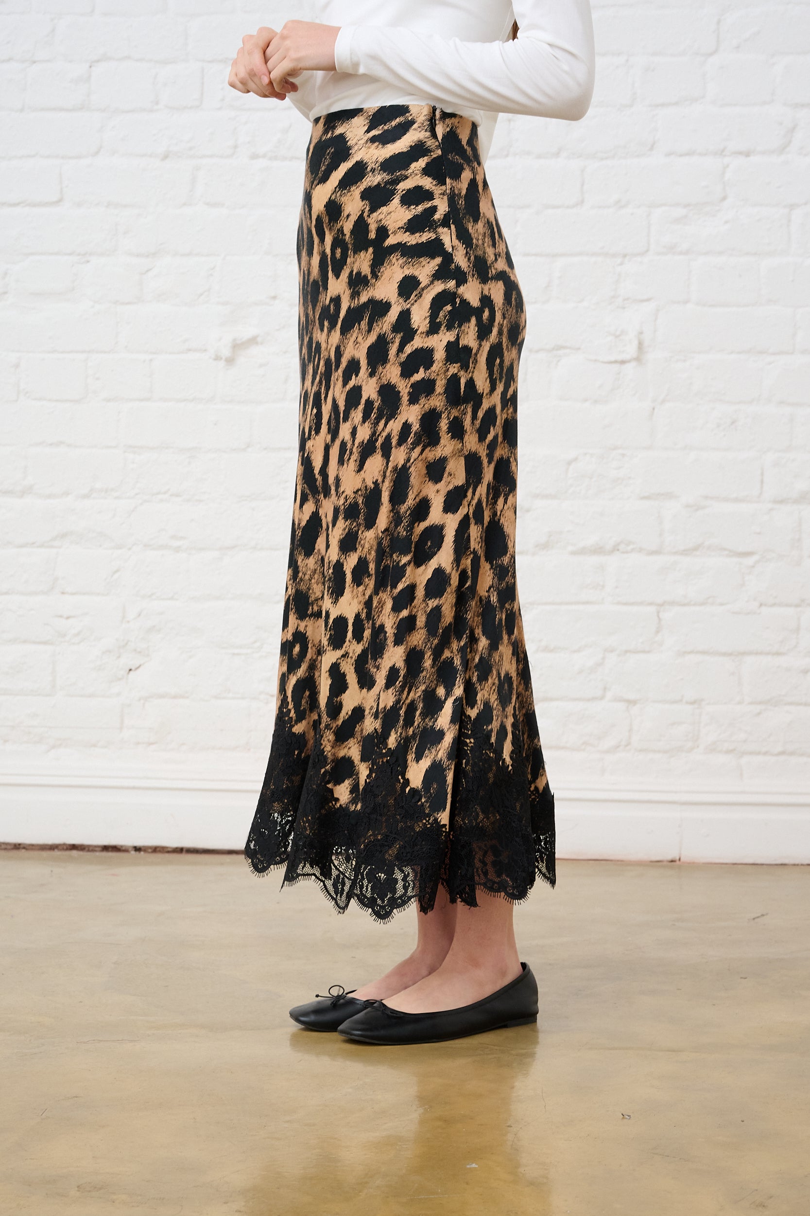 Satin Skirt with Lace in Animal