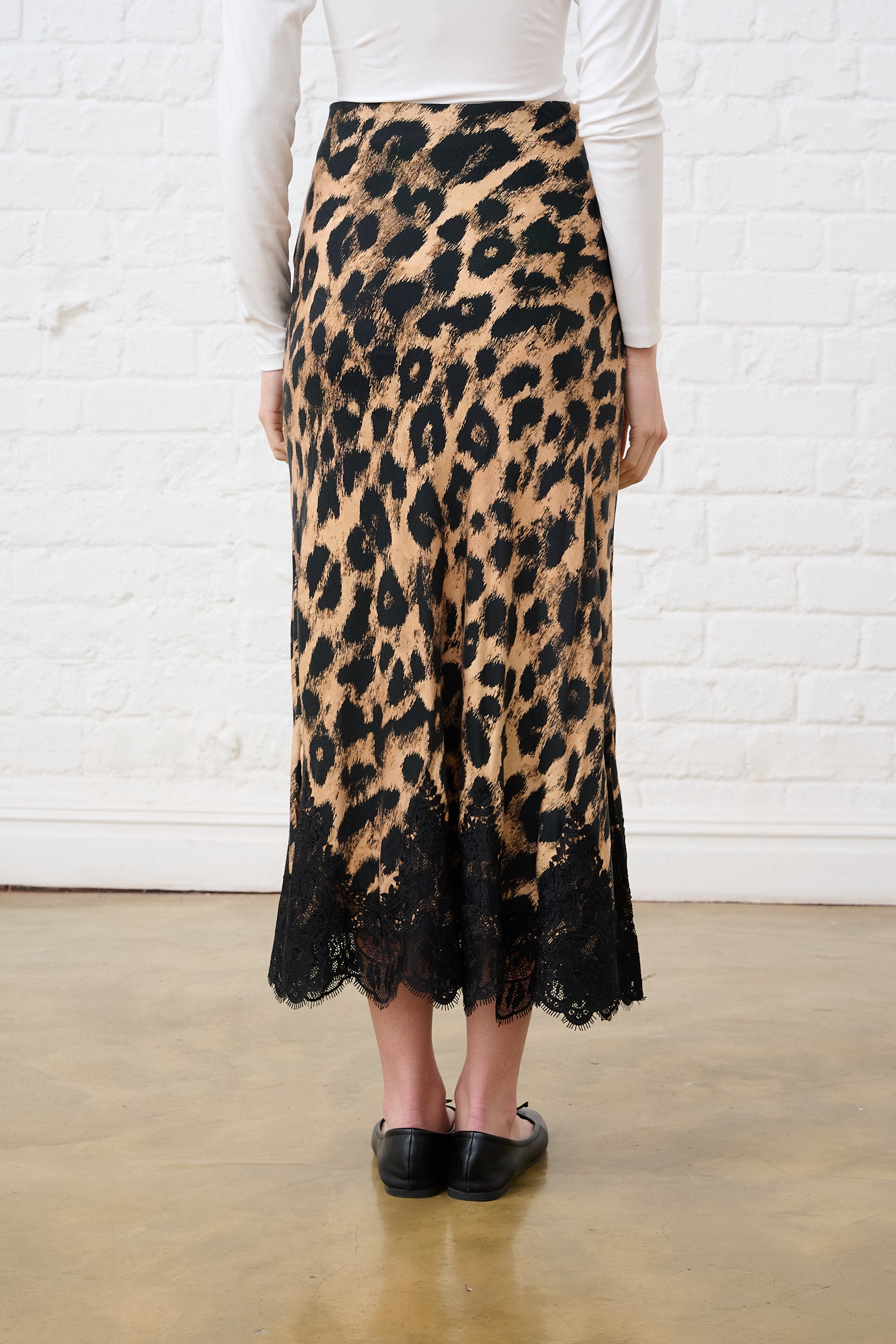 Satin Skirt with Lace in Animal