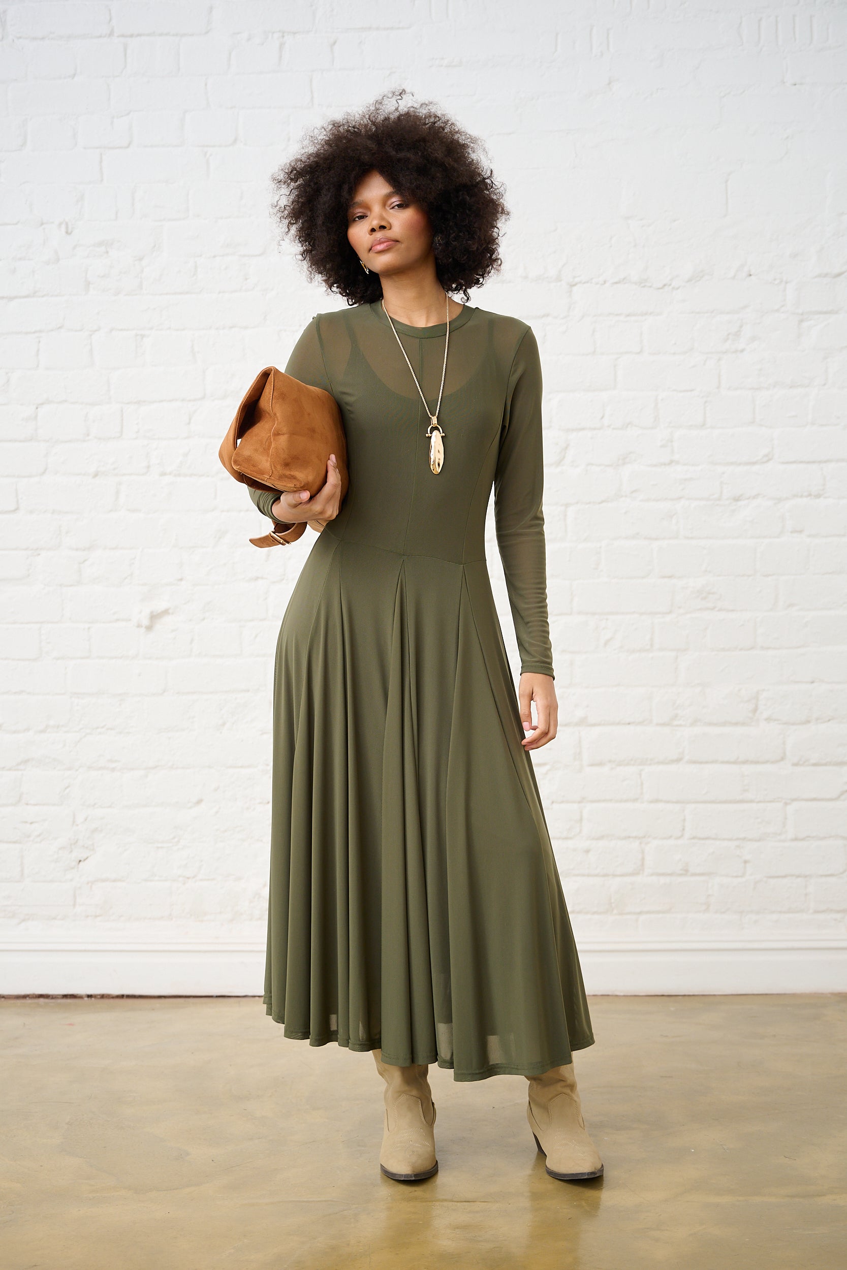 Moss Green Mesh Maxi Dress