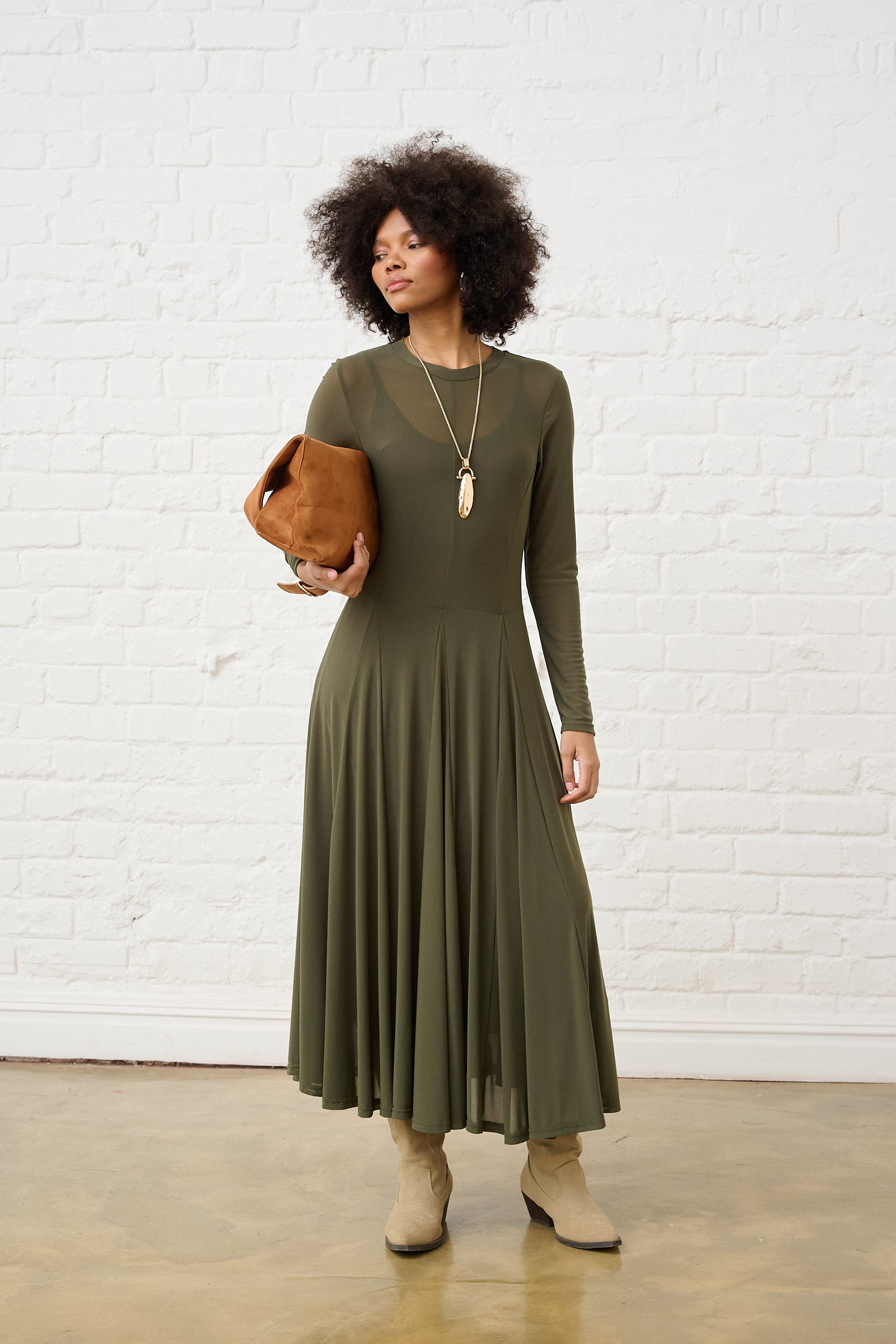 Moss Green Mesh Maxi Dress