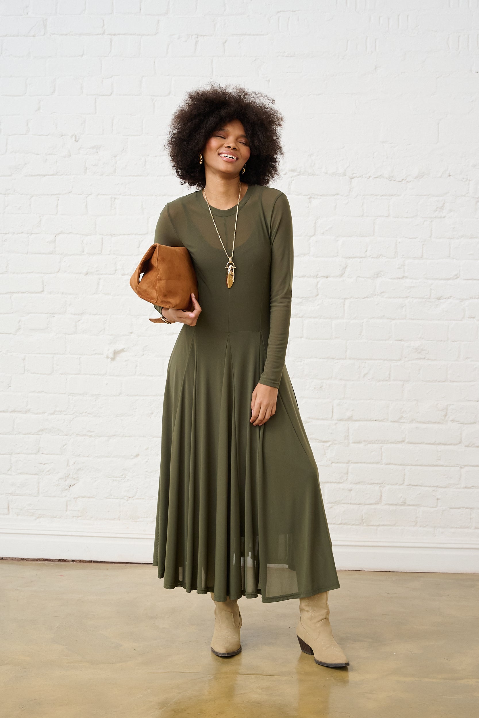 Moss Green Mesh Maxi Dress