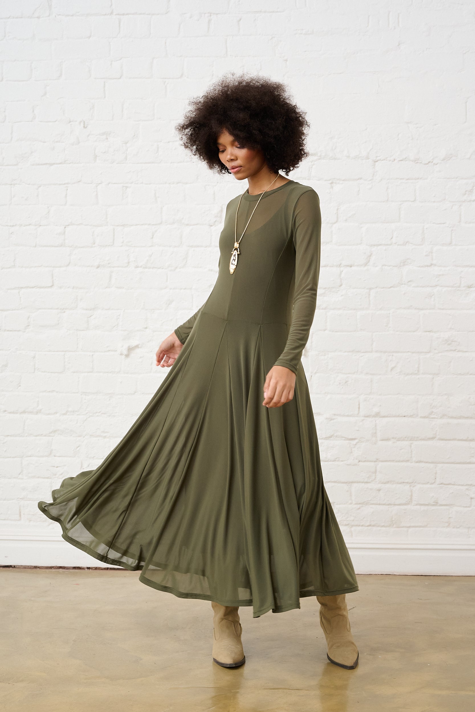 Moss Green Mesh Maxi Dress