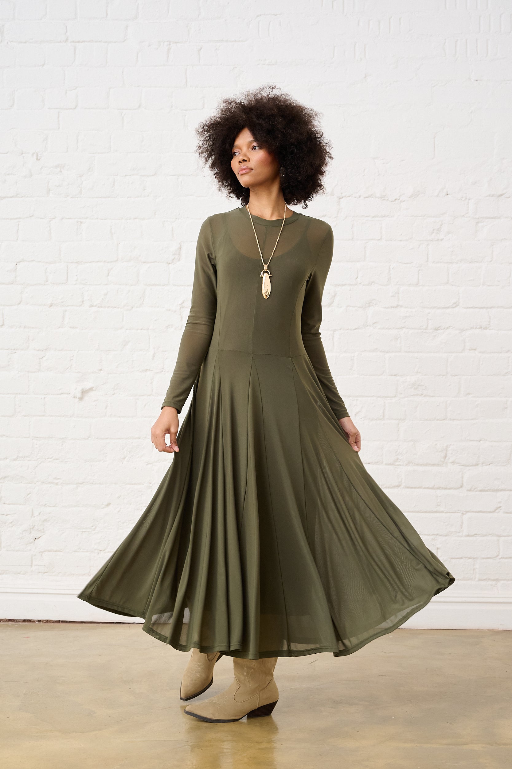 Moss Green Mesh Maxi Dress