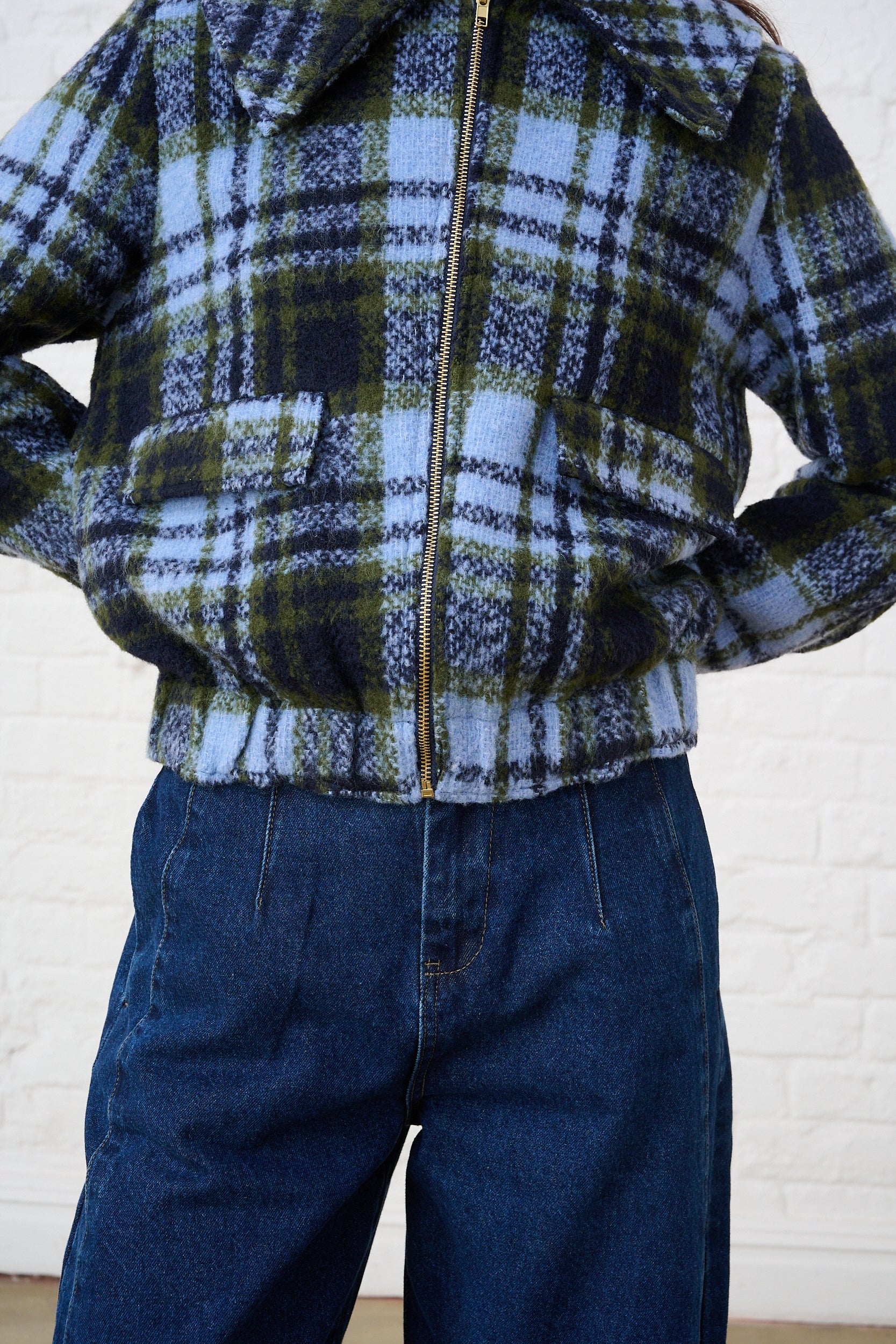 Melton ZipThrough Bomber Jacket in Ice Moss