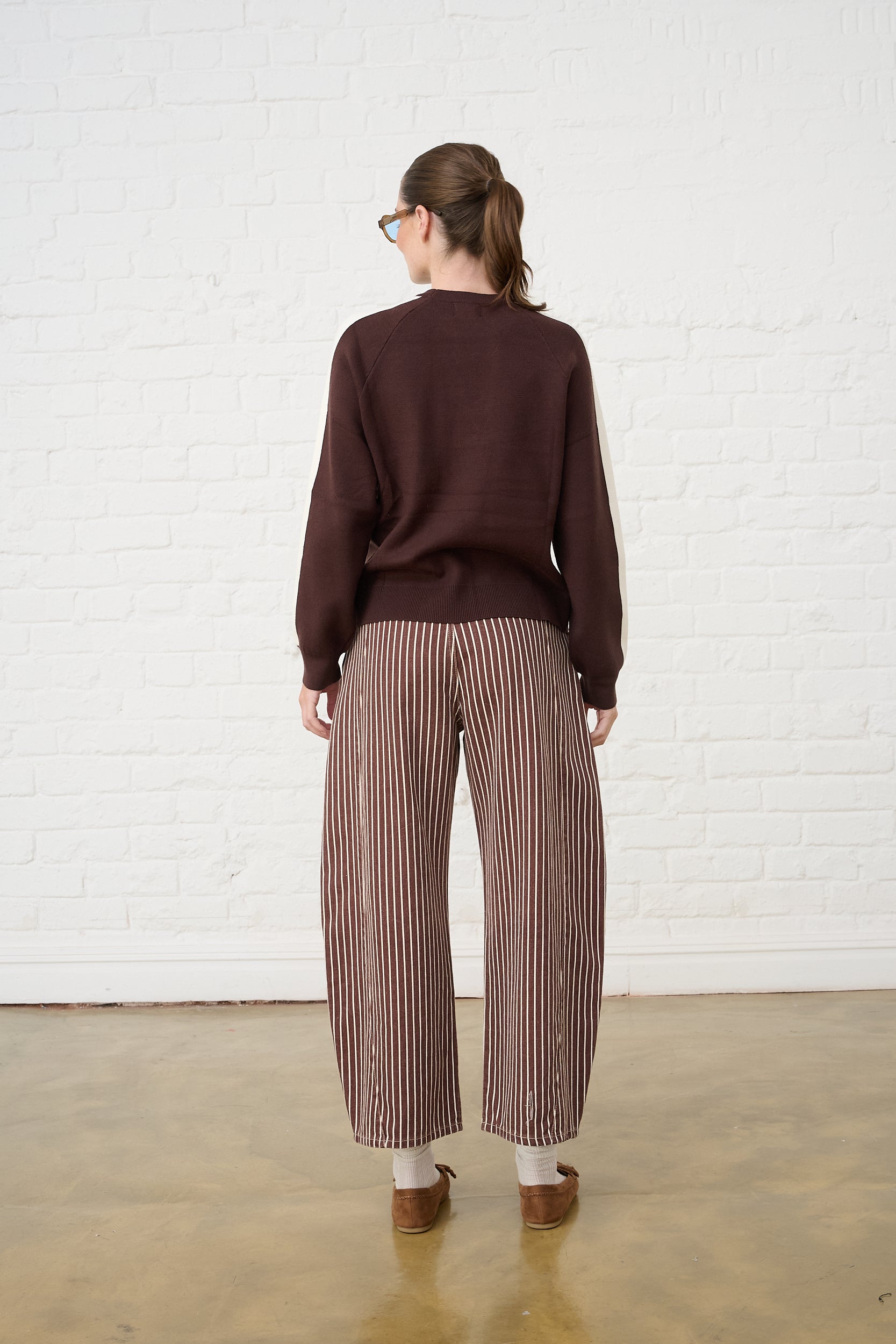 Contour Waist Barrel Leg Jeans in Choc Stripe
