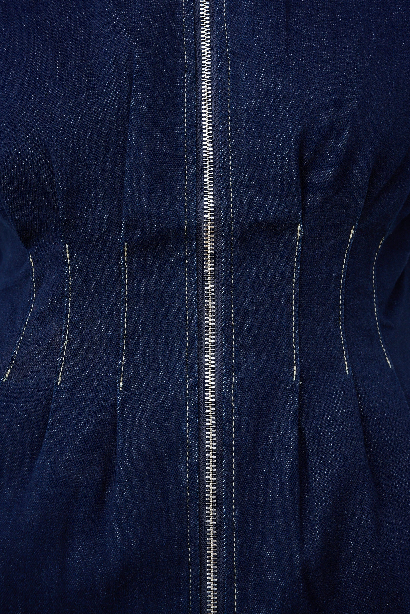 Zip Front Denim Shirt Dress in Dark Wash