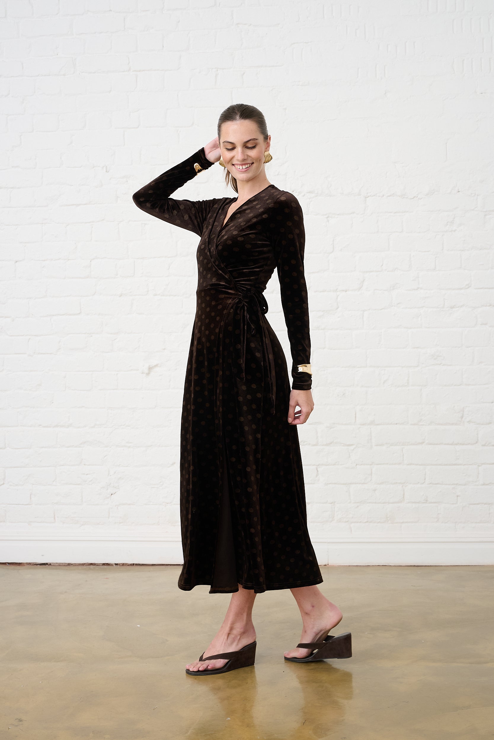 Velvet Choc Spot Wrap Dress