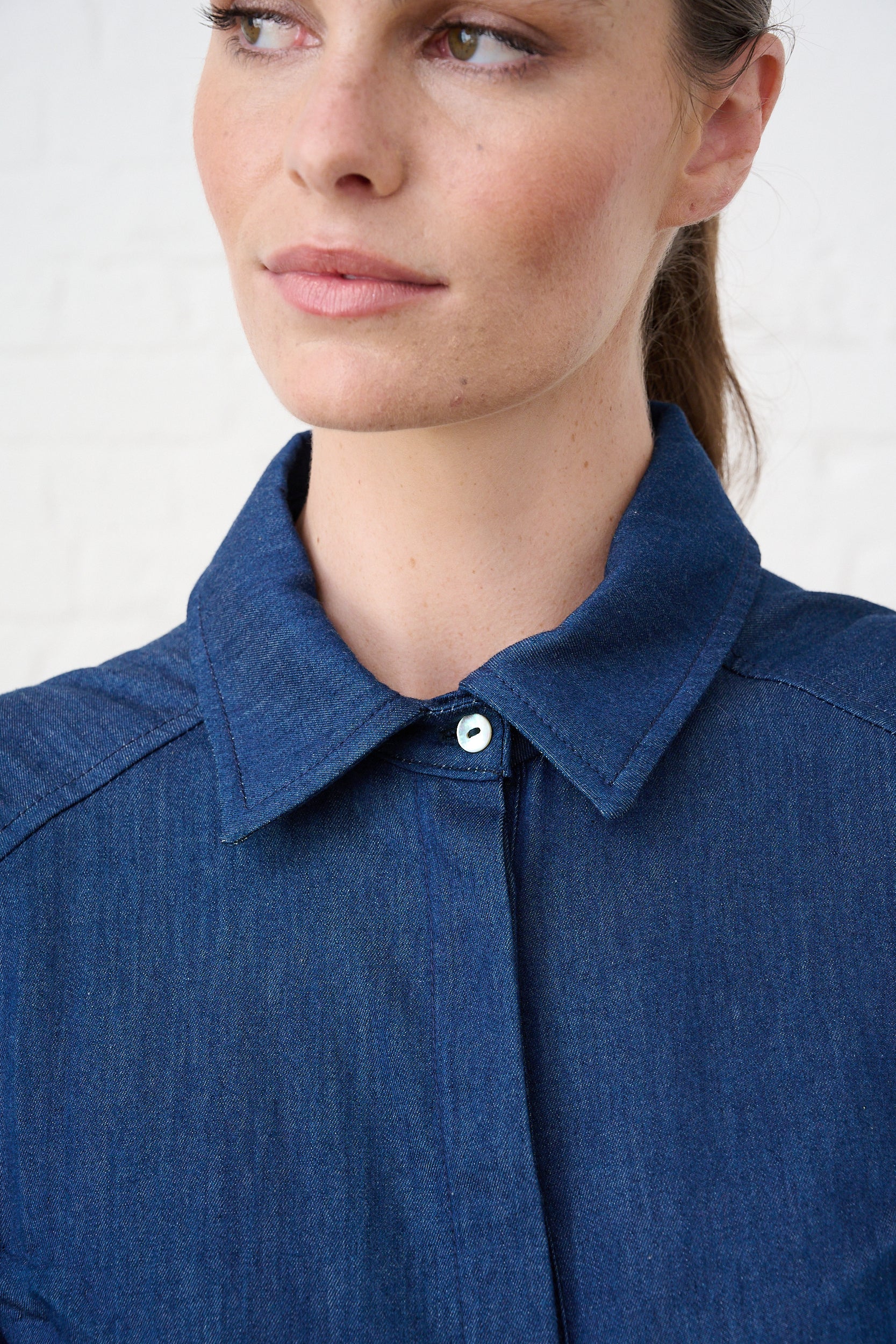 Denim Puffed Sleeve Blouse