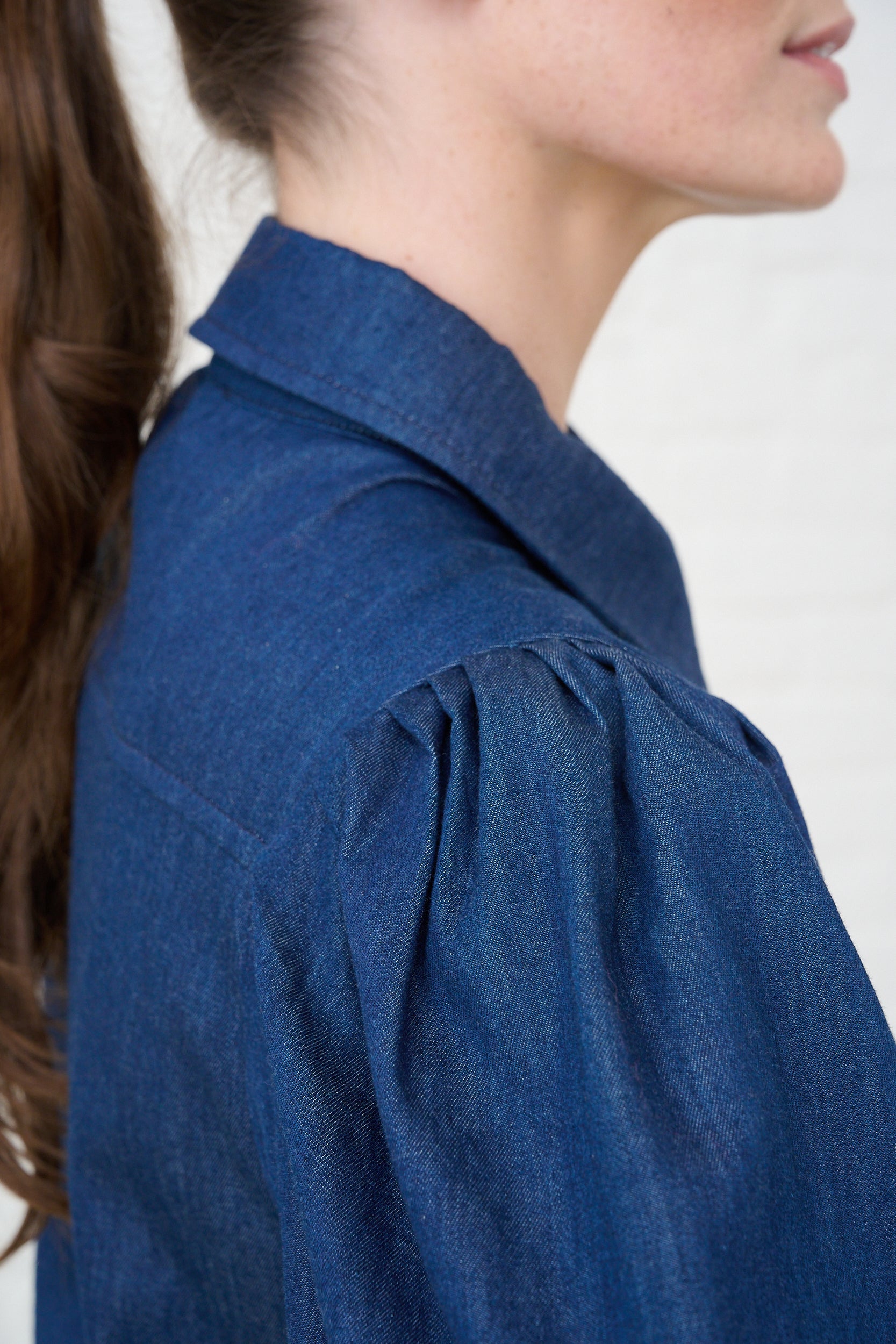 Denim Puffed Sleeve Blouse