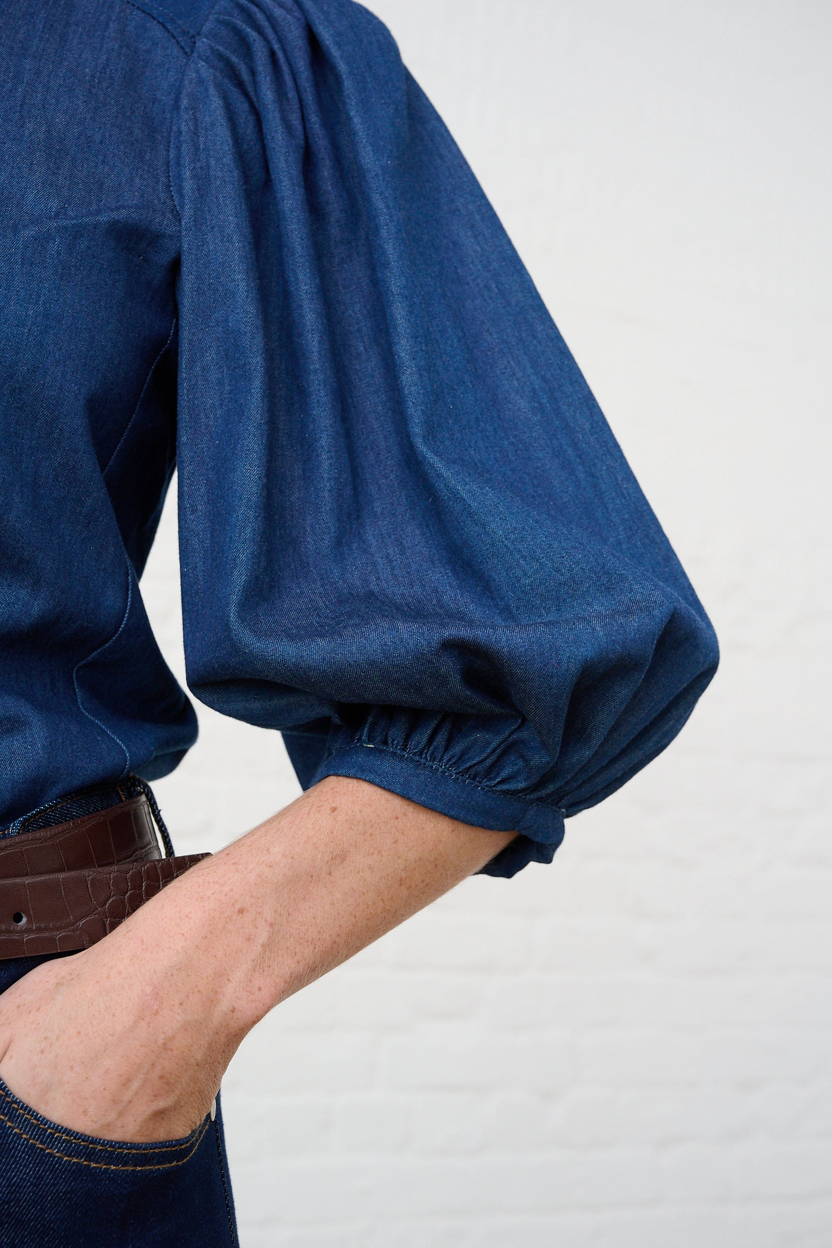 Denim Puffed Sleeve Blouse
