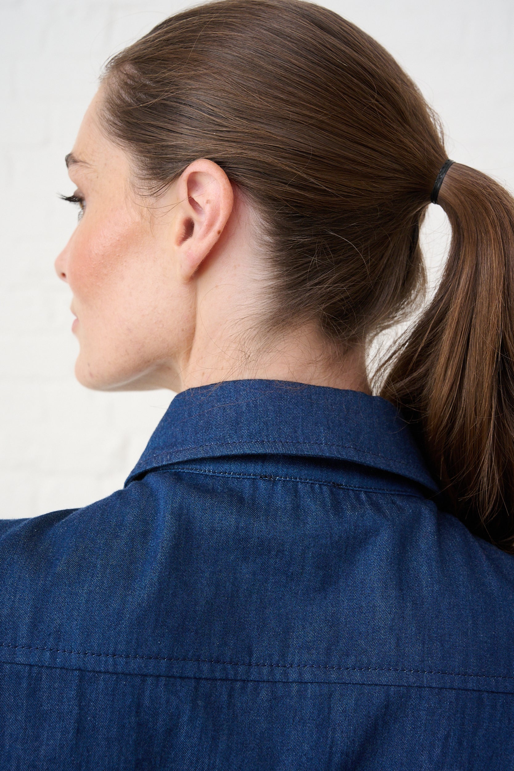 Denim Puffed Sleeve Blouse