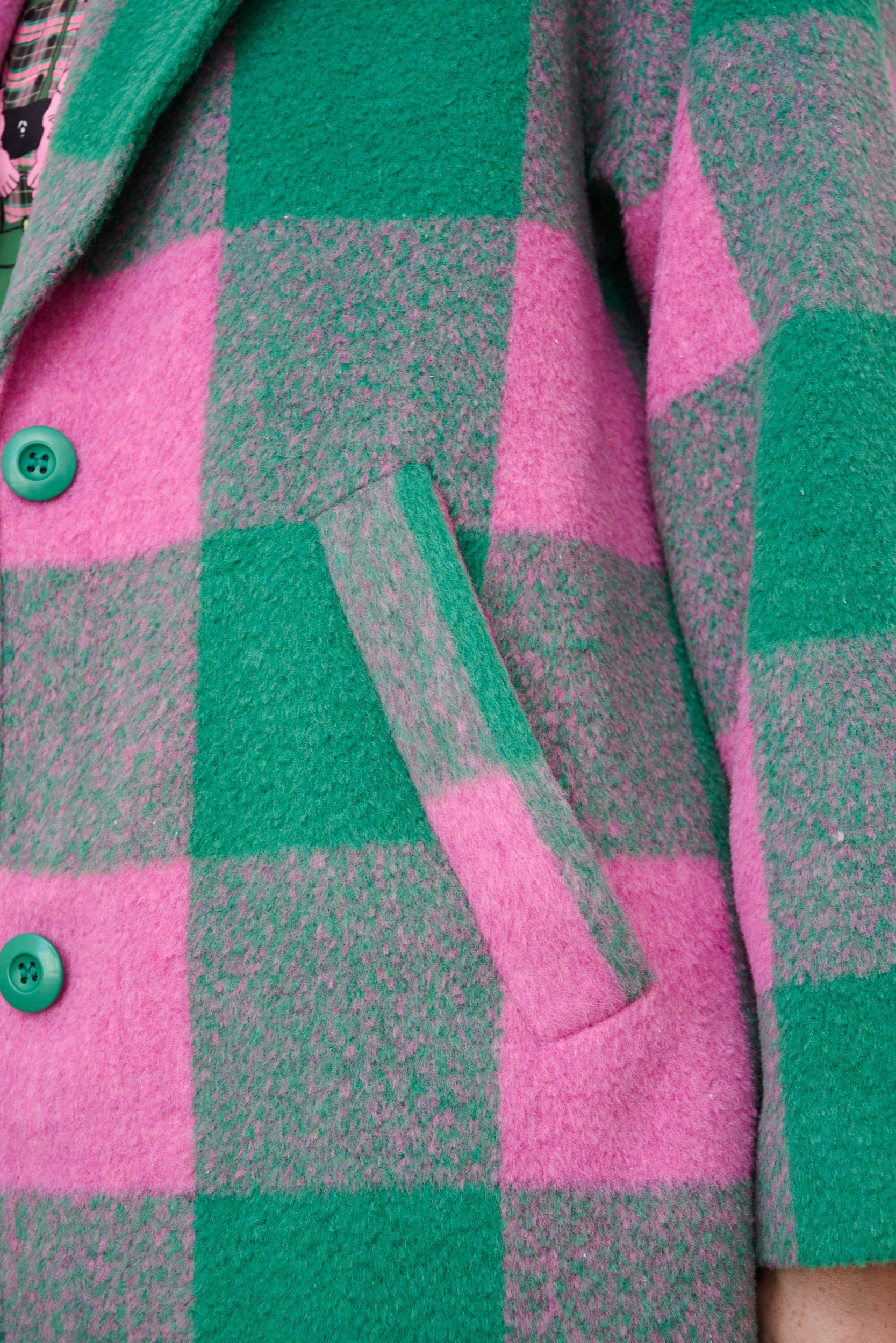 Melton Coat in Pink and Green Check
