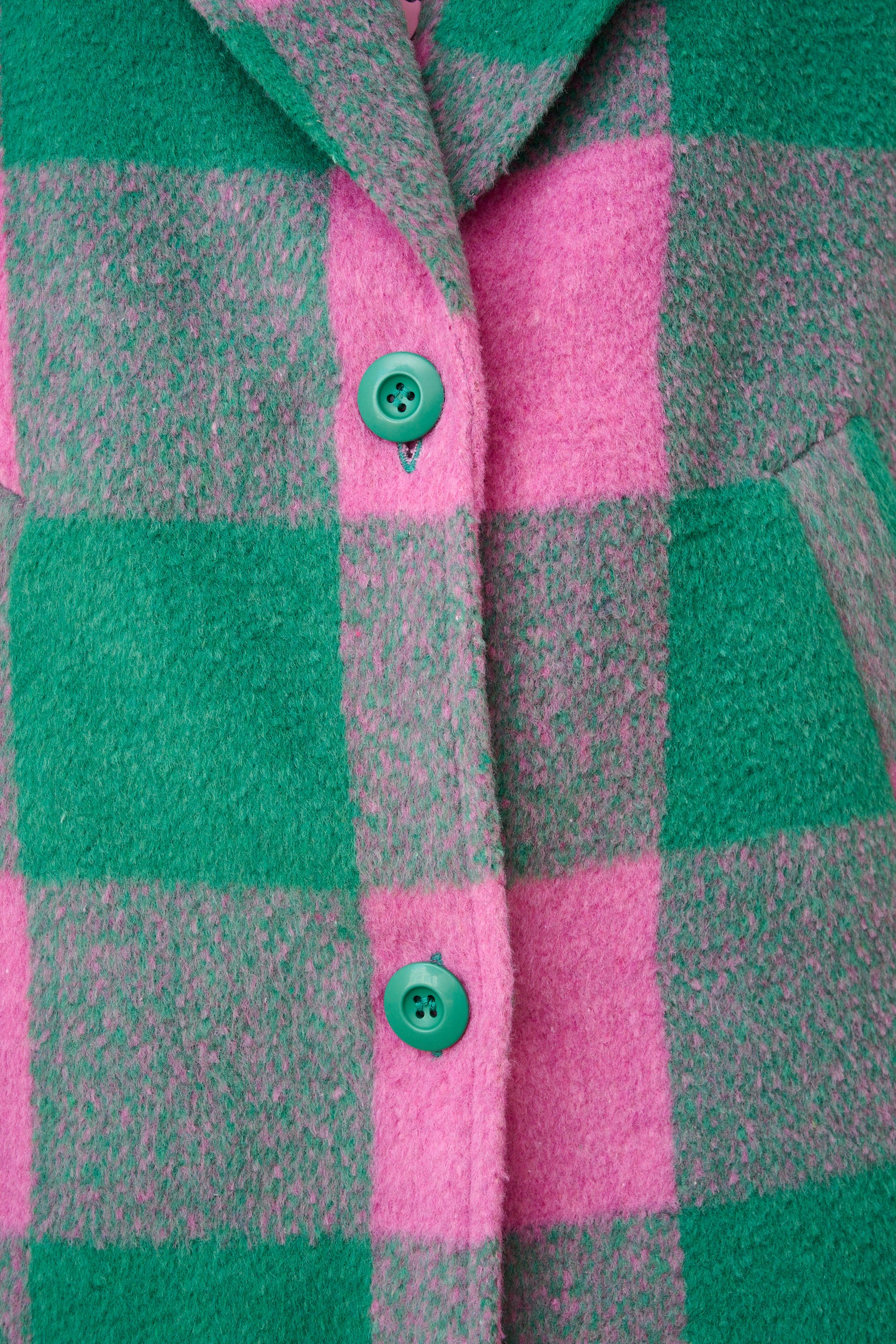Melton Coat in Pink and Green Check