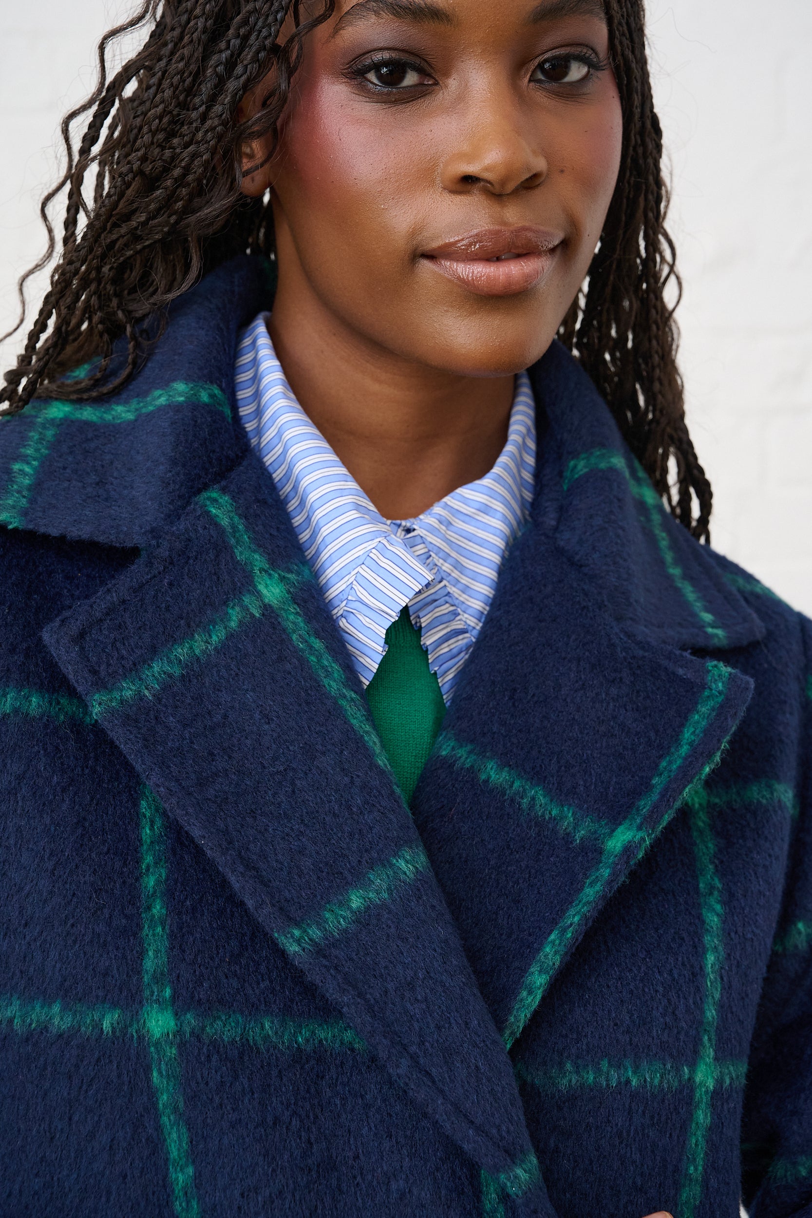 Melton Coat in Ink and Green Grid