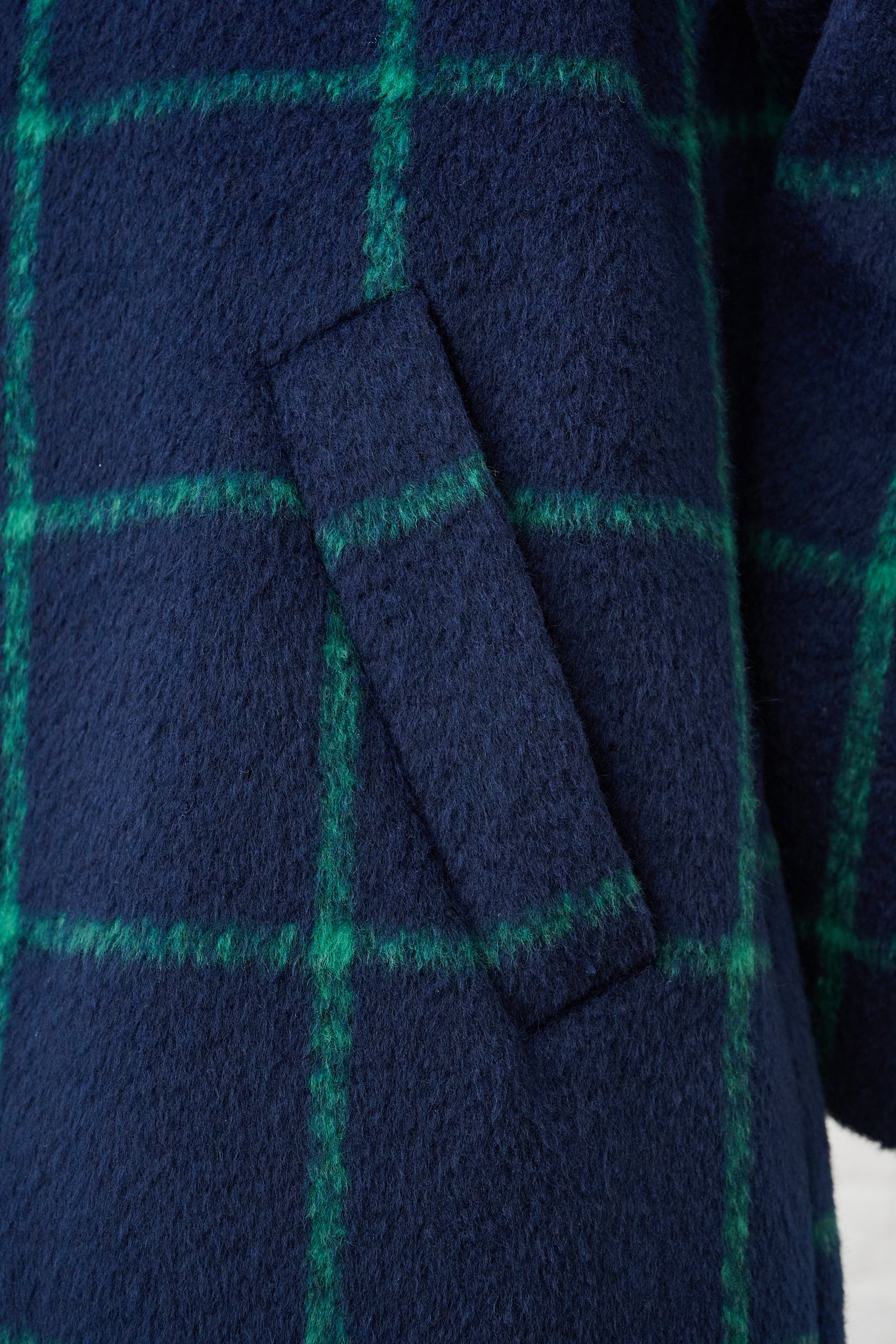 Melton Coat in Ink and Green Grid