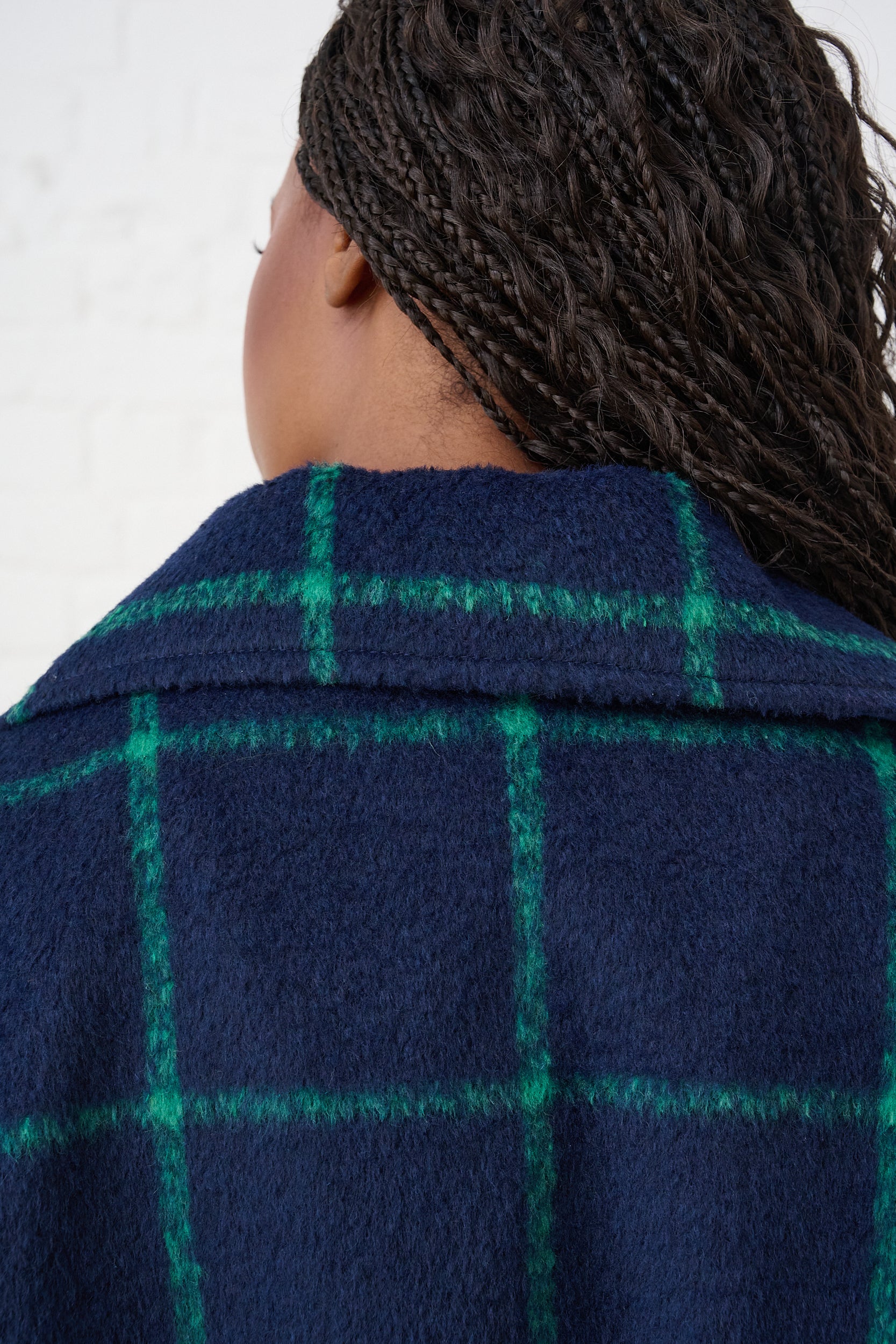 Melton Coat in Ink and Green Grid
