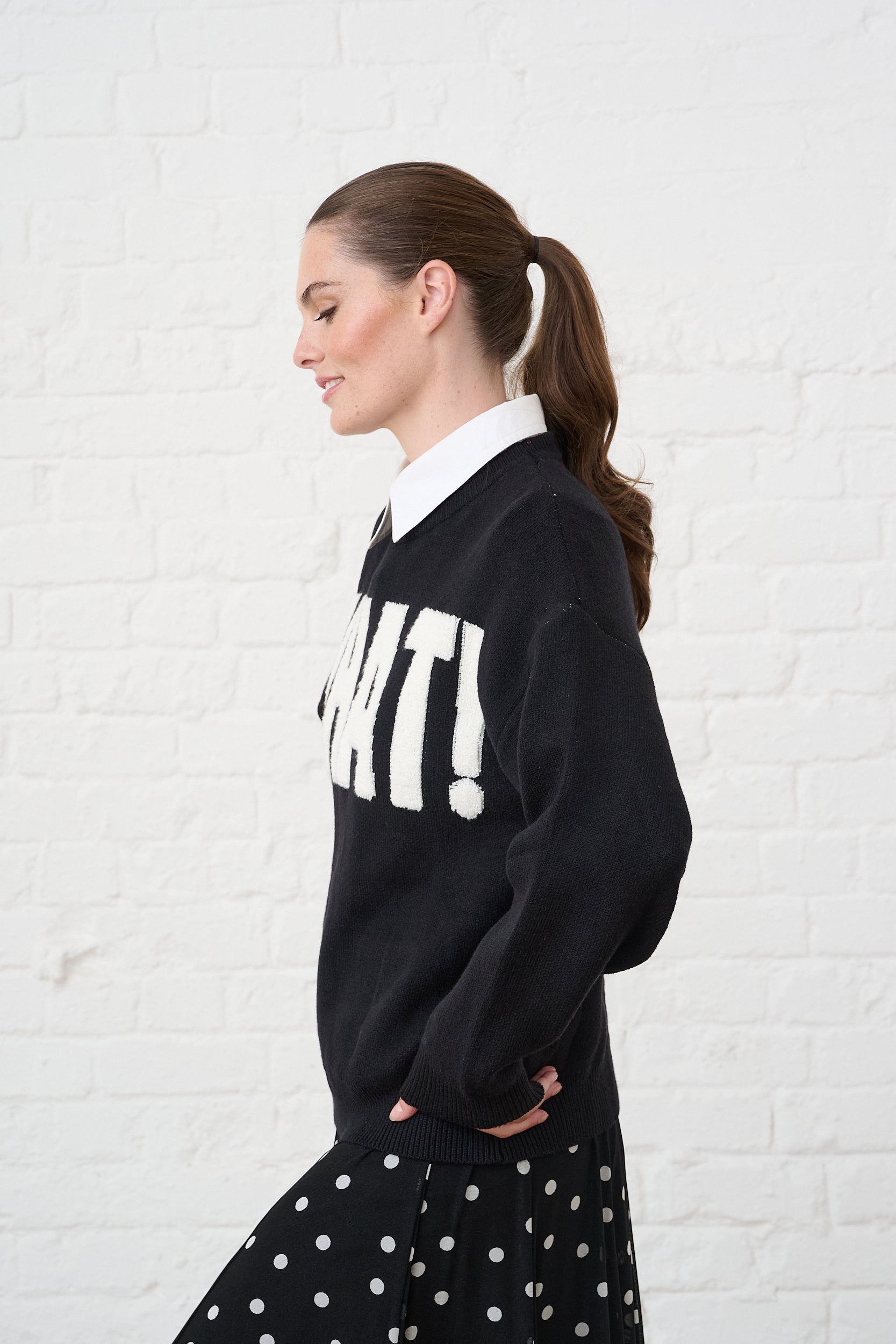 Black Essential Jumper in Textured WHAT!